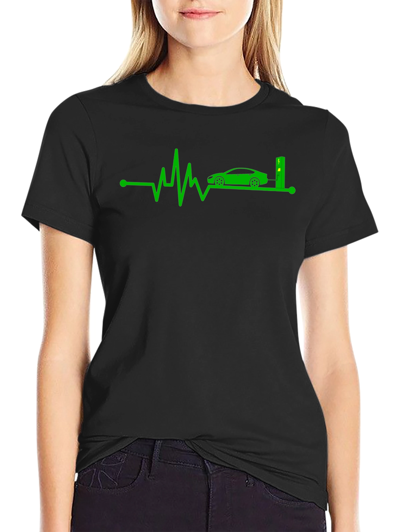 Electric Car Heartbeat T-Shirt - Green Energy