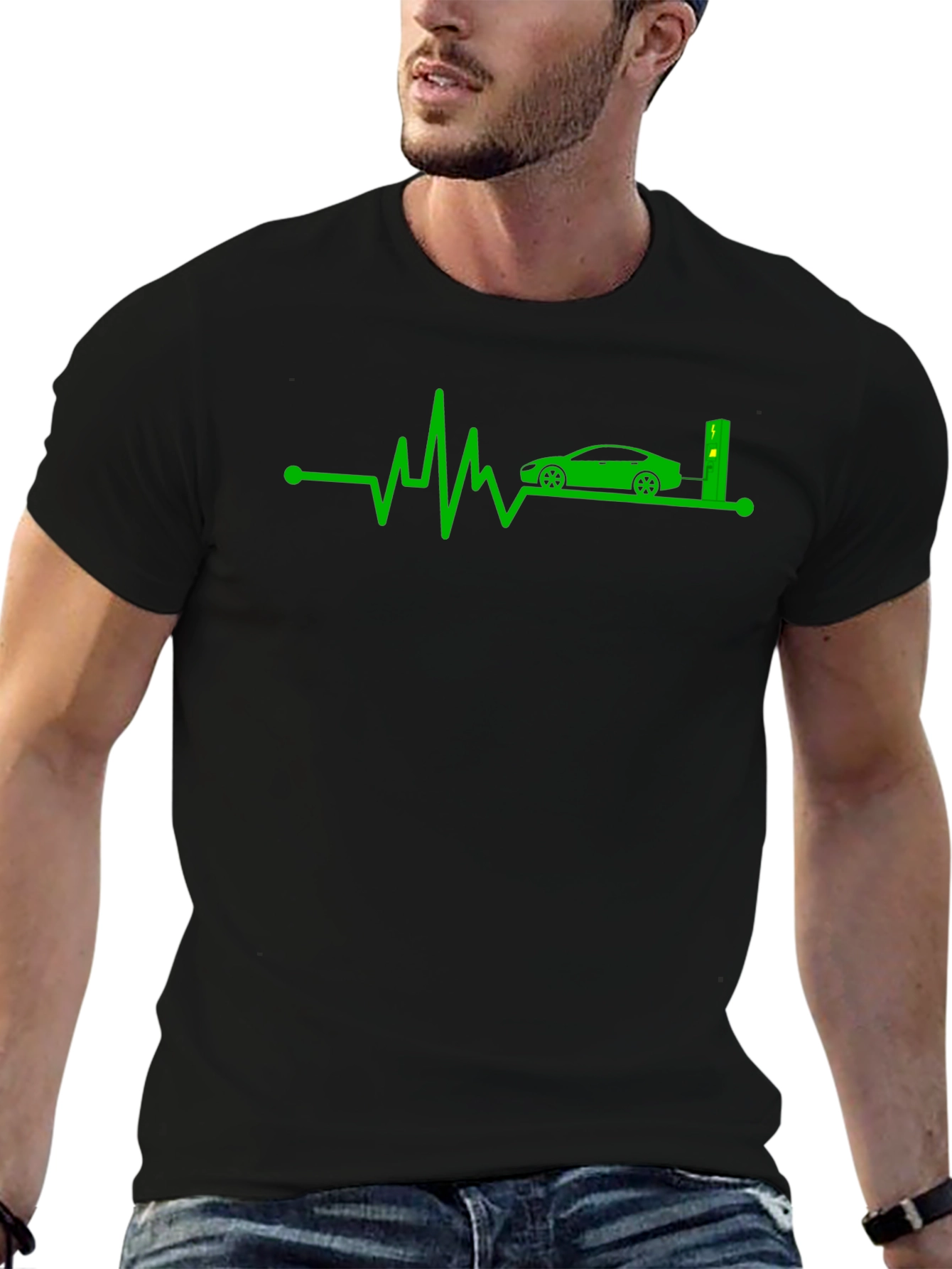Electric Car Heartbeat T-Shirt - Green Energy
