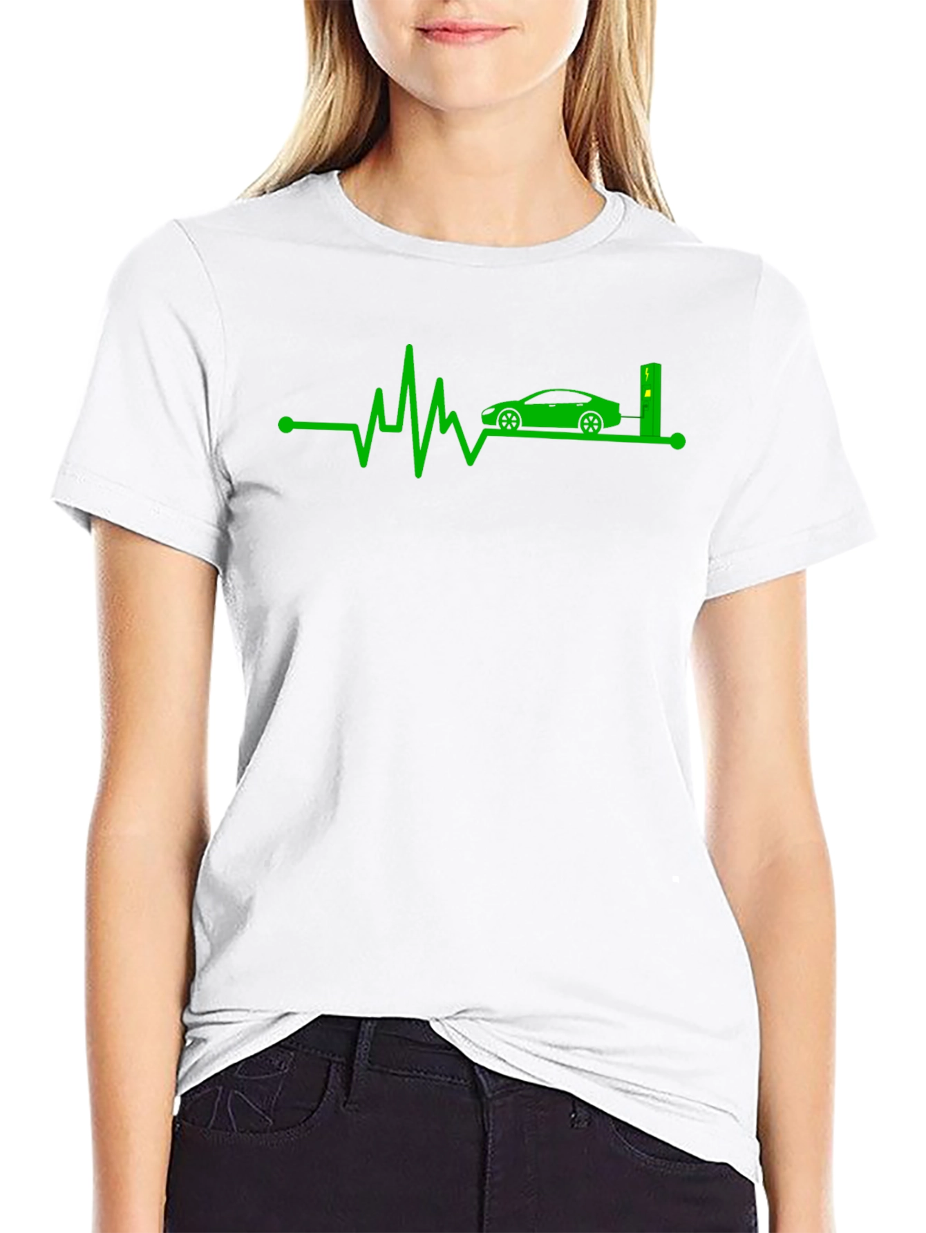 Electric Car Heartbeat T-Shirt - Green Energy