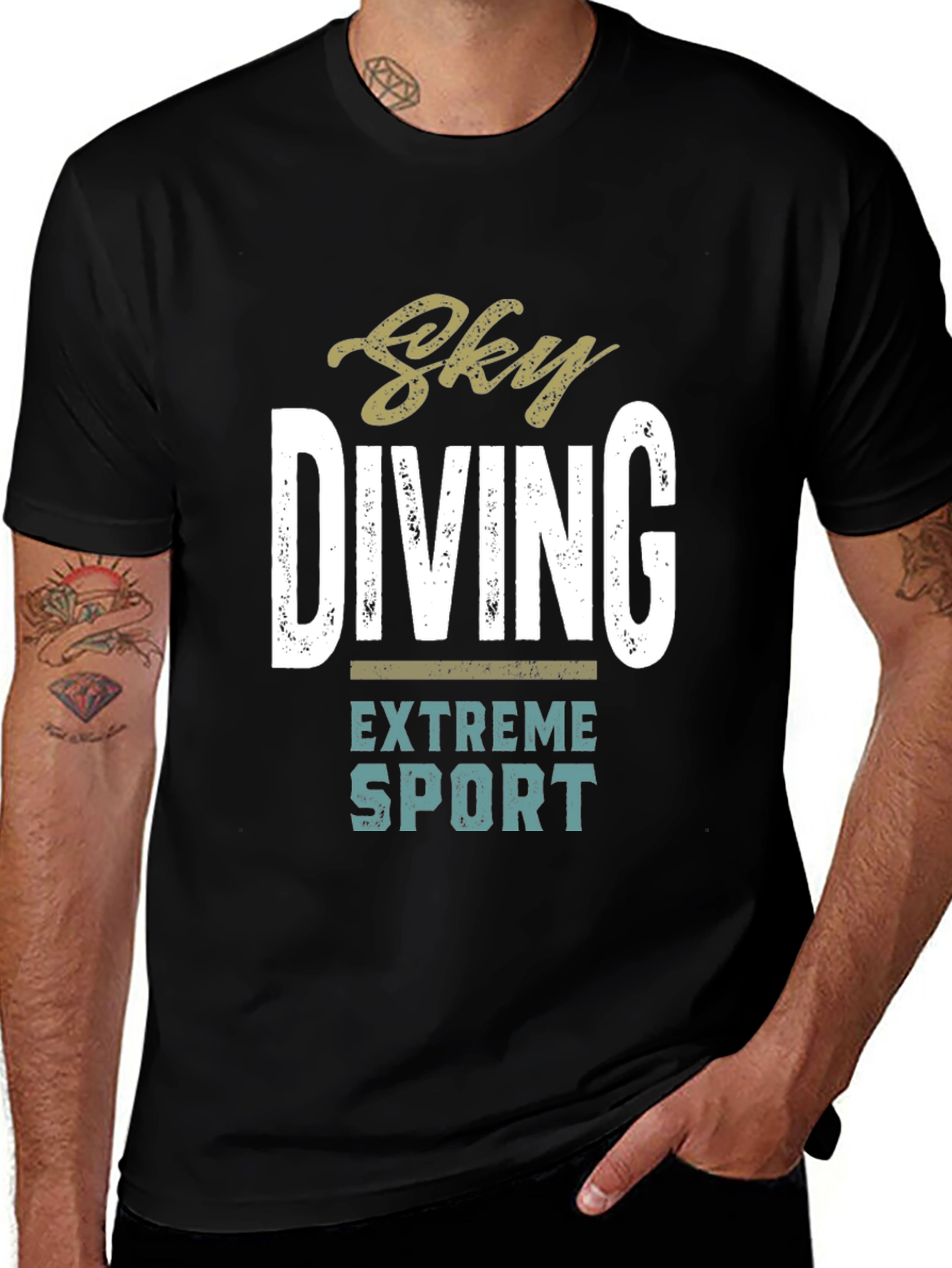 Sky Diving Extreme Sport Black Graphic T-Shirt