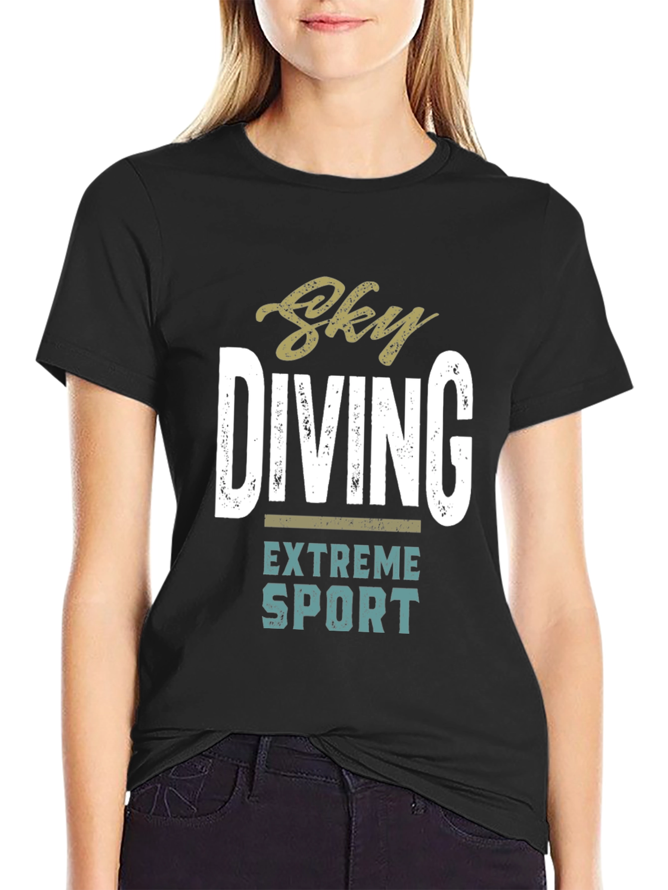 Sky Diving Extreme Sport Black Graphic T-Shirt