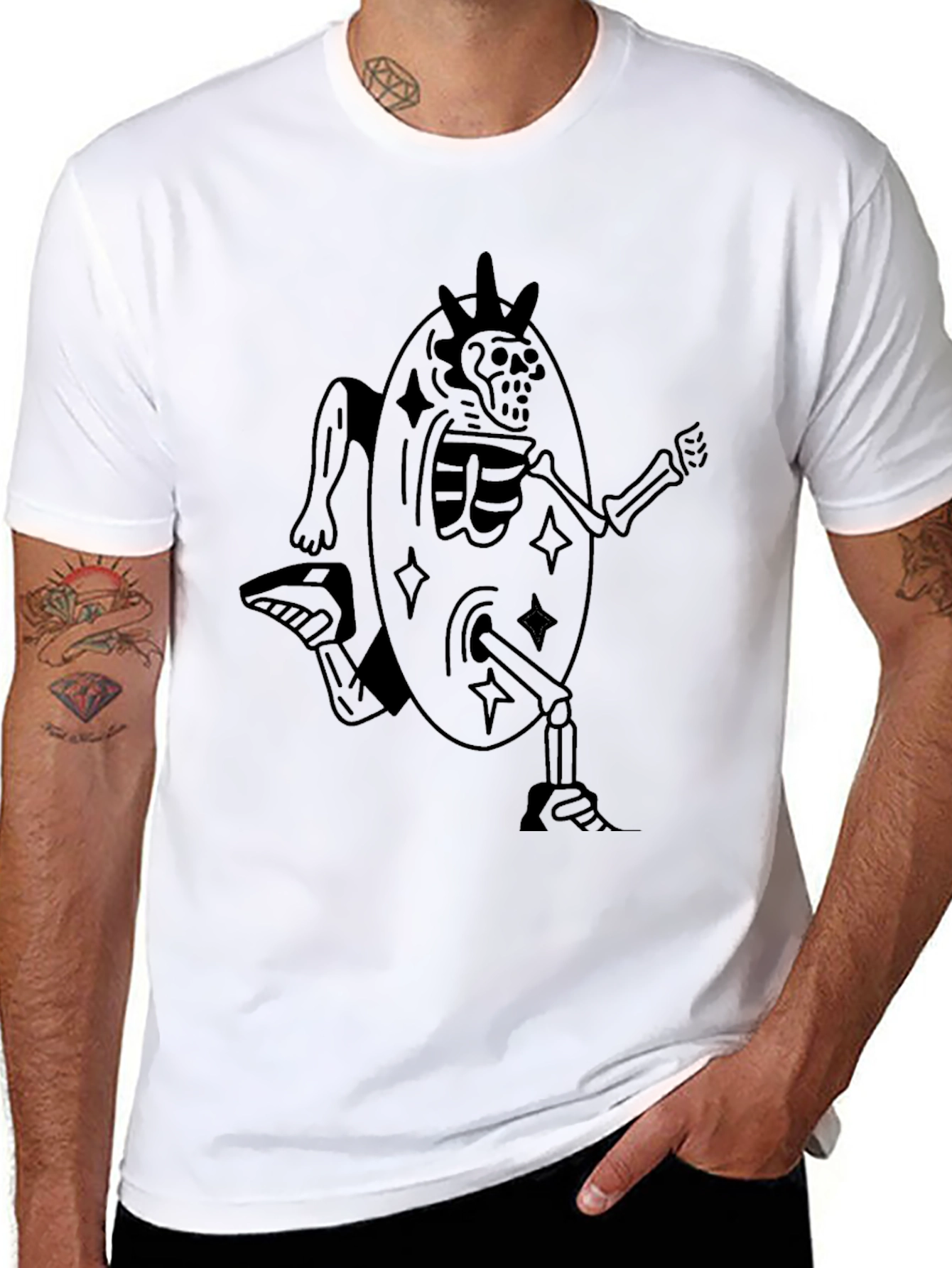 Skeleton Egg Runner Graphic Tee - Unique Black T-Shirt