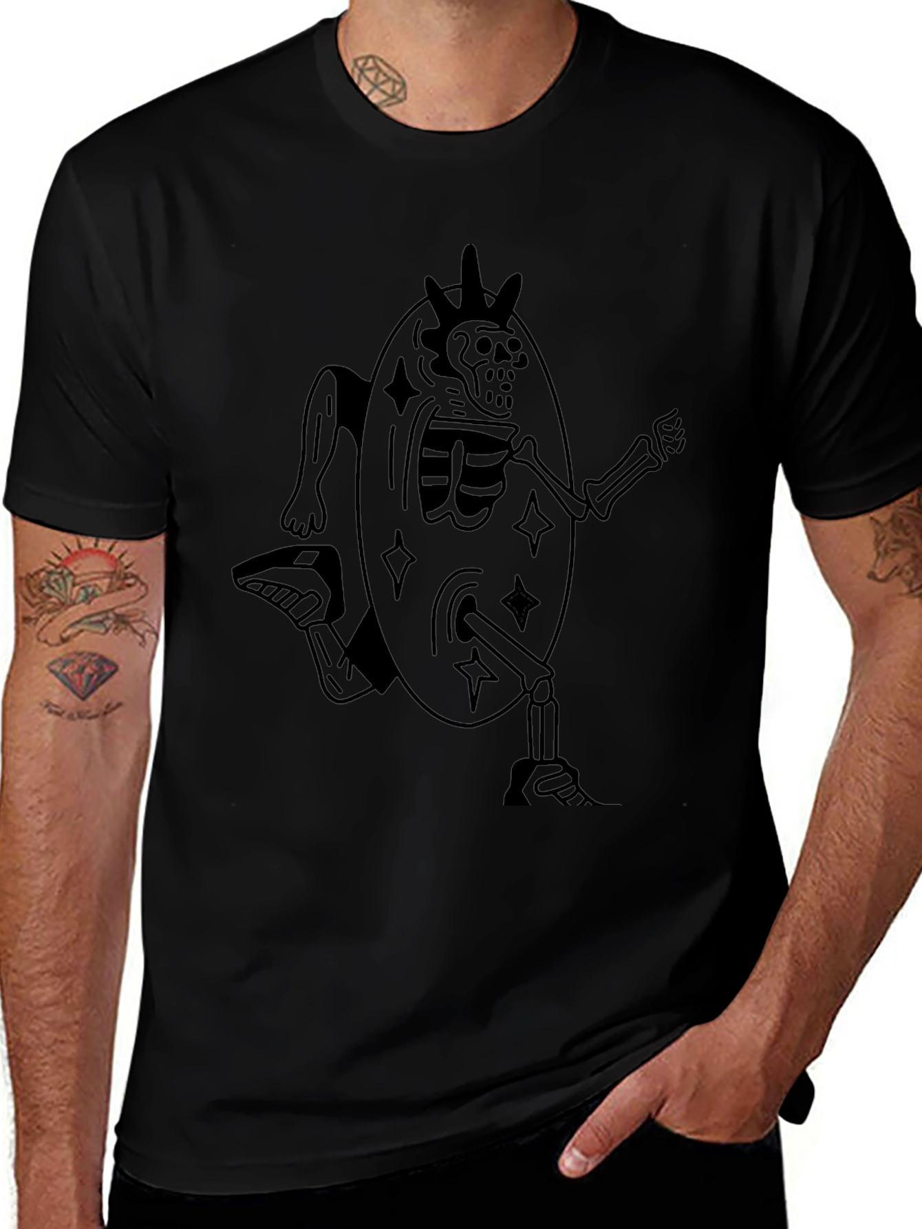 Skeleton Egg Runner Graphic Tee - Unique Black T-Shirt