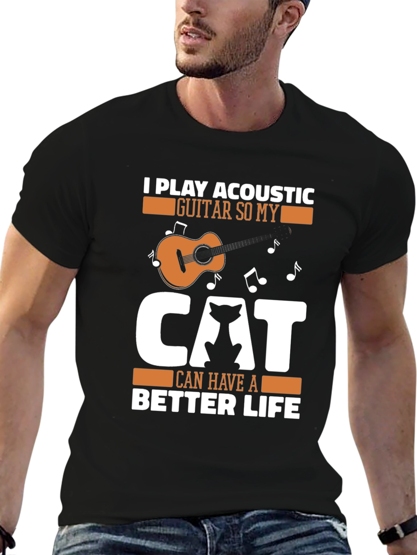 Acoustic Guitar Cat Lover Graphic Tee