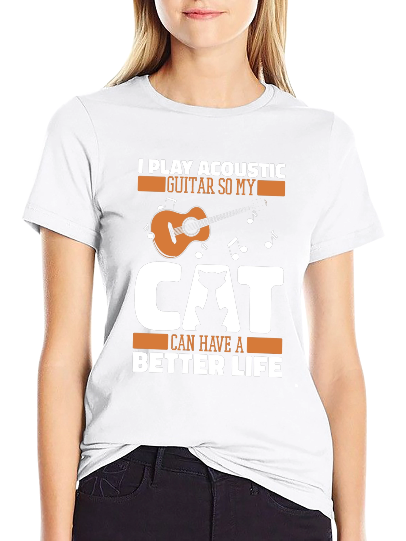 Acoustic Guitar Cat Lover Graphic Tee