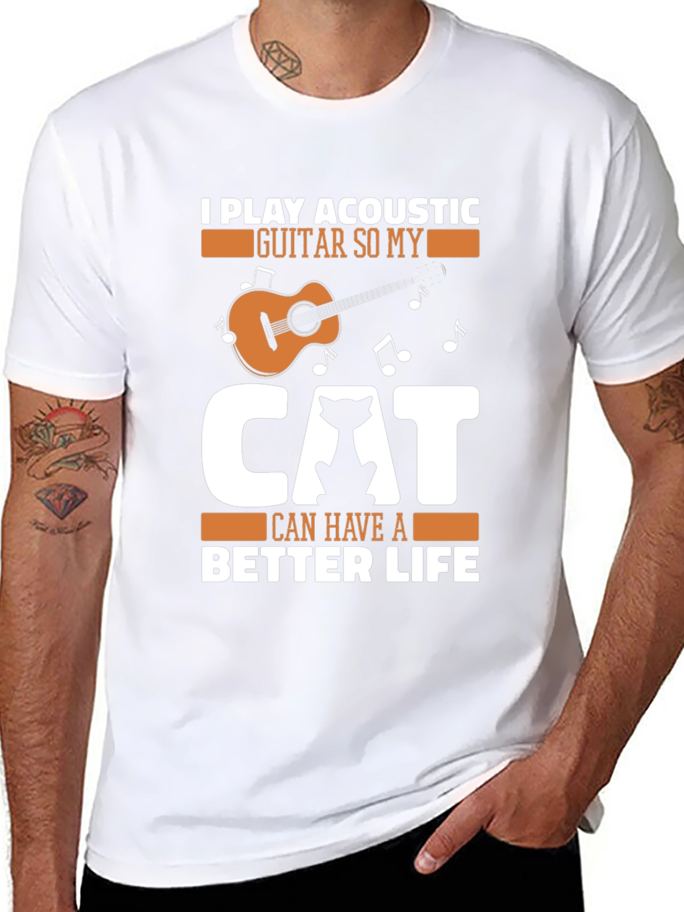 Acoustic Guitar Cat Lover Graphic Tee