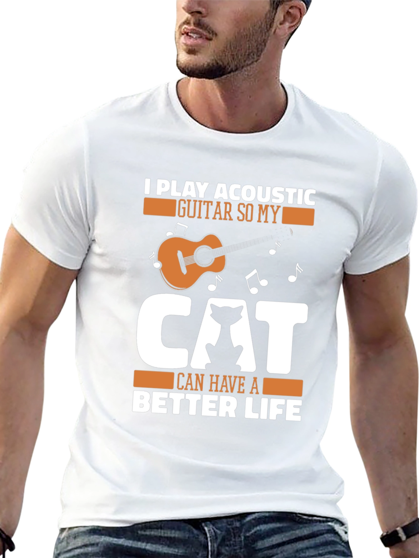 Acoustic Guitar Cat Lover Graphic Tee