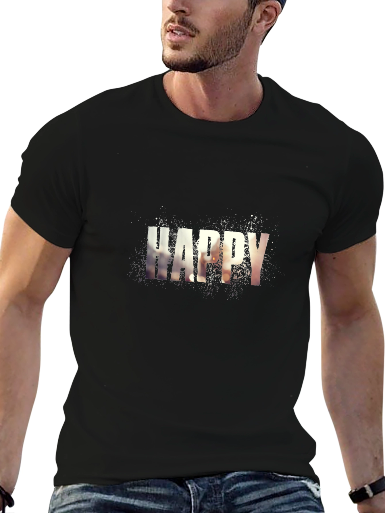 Happy Graphic Print Crew Neck T-Shirt