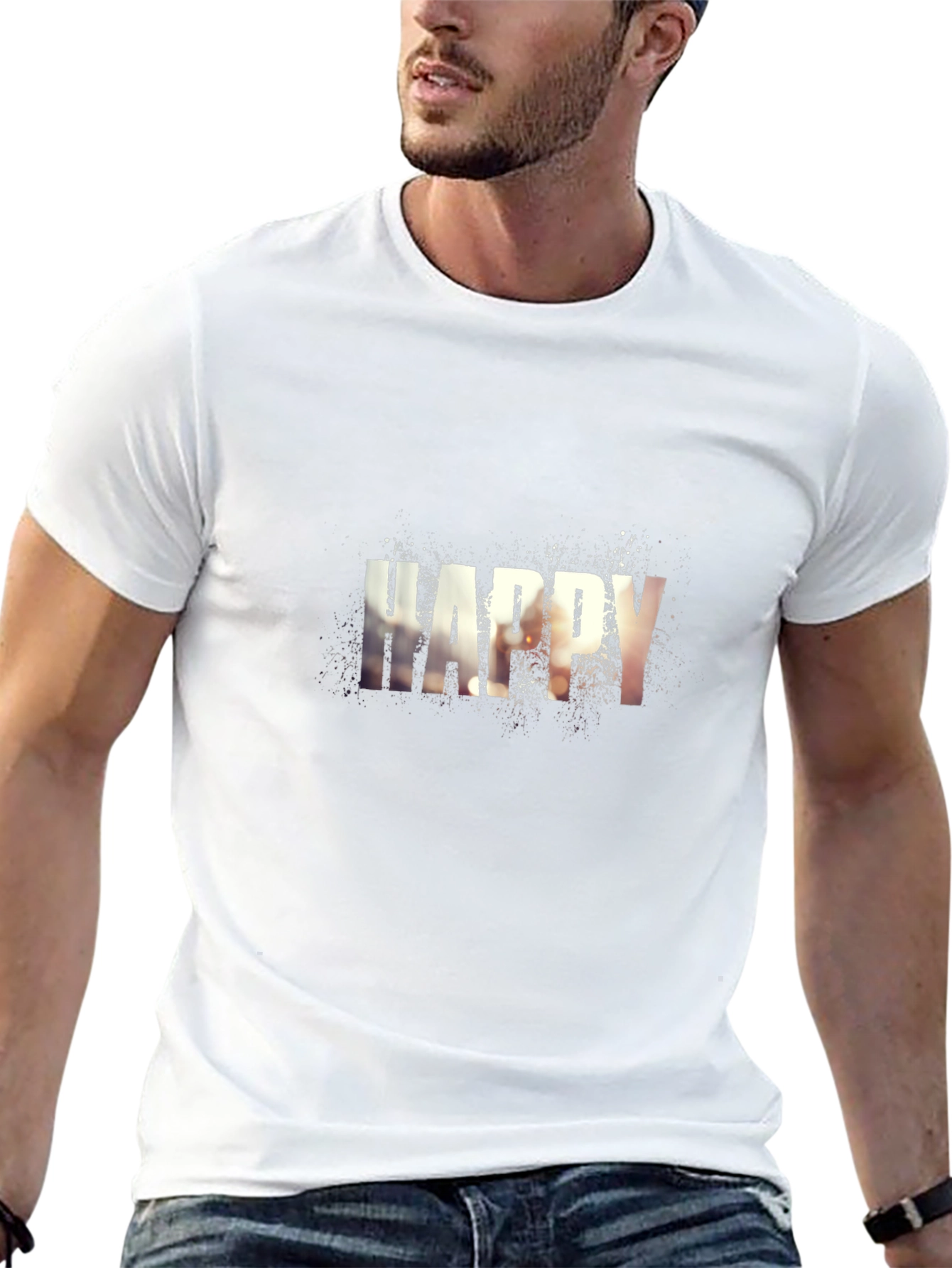 Happy Graphic Print Crew Neck T-Shirt