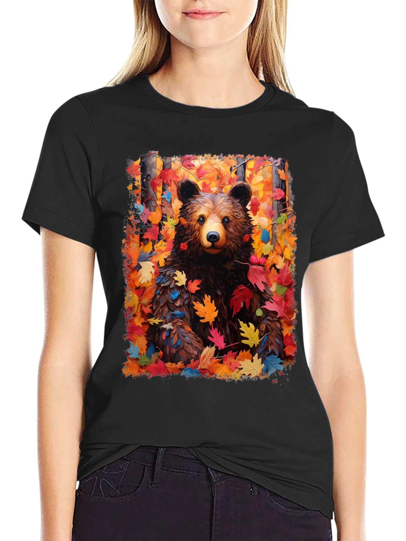Autumn Bear Graphic T-Shirt - Nature Lovers Tee
