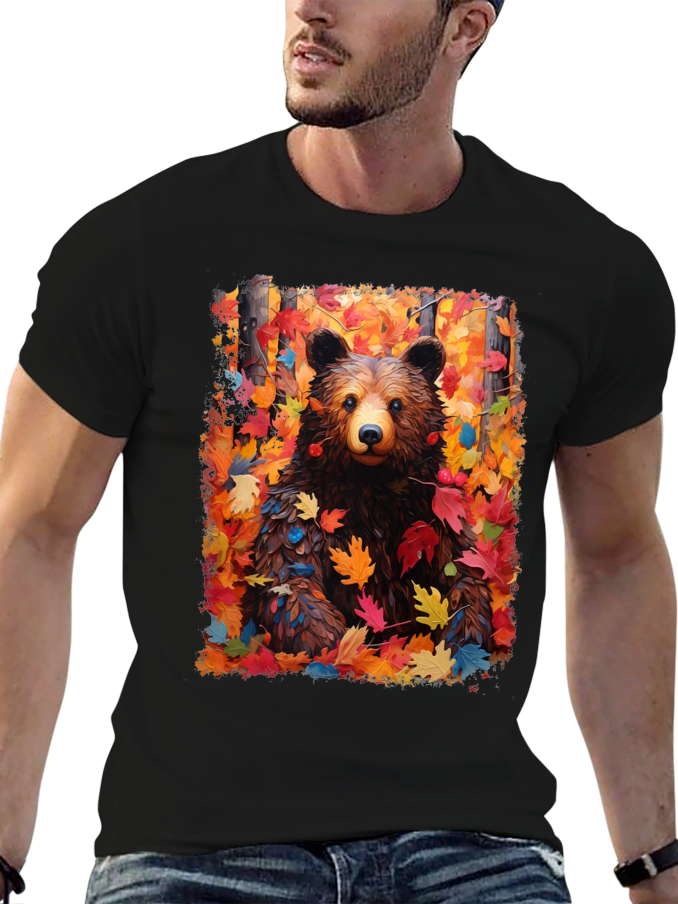 Autumn Bear Graphic T-Shirt - Nature Lovers Tee