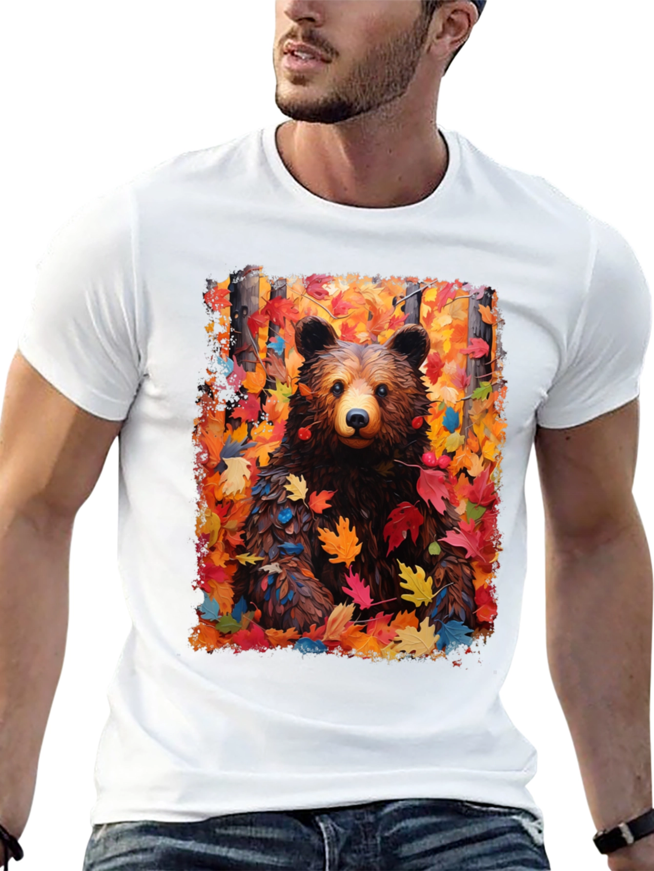 Autumn Bear Graphic T-Shirt - Nature Lovers Tee