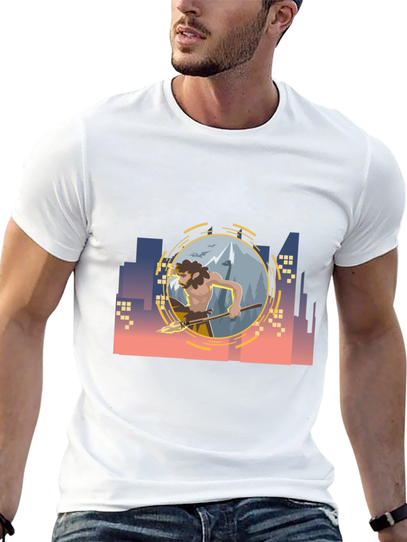 Urban Caveman Graphic Tee - Black Cotton T-Shirt