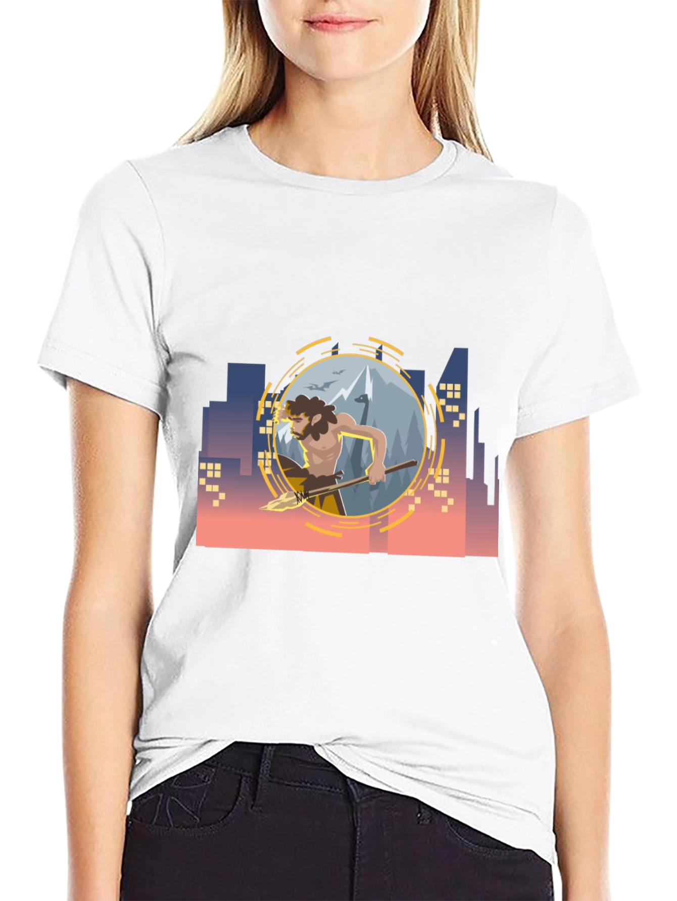 Urban Caveman Graphic Tee - Black Cotton T-Shirt