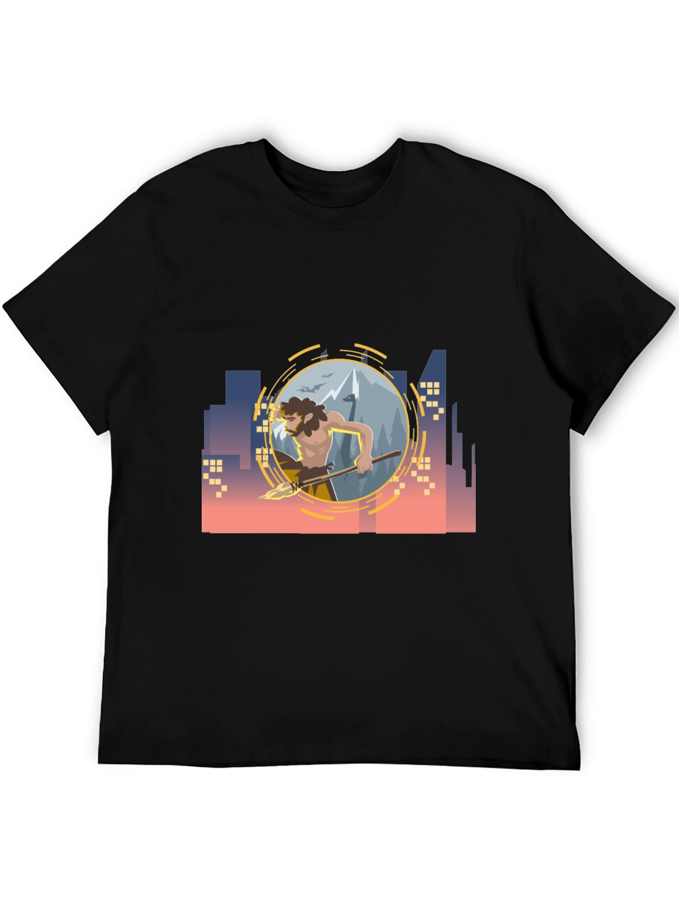 Urban Caveman Graphic Tee - Black Cotton T-Shirt