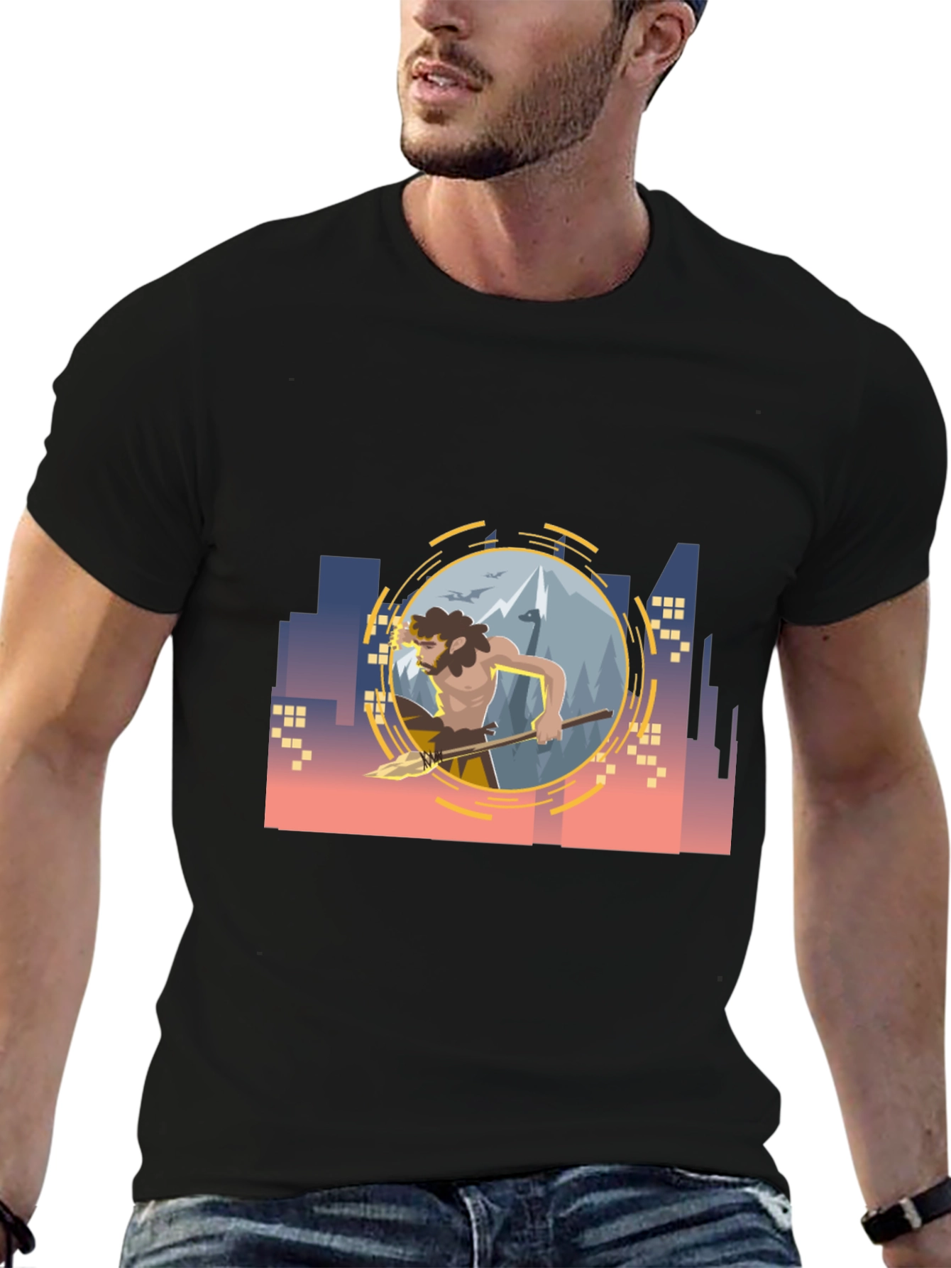Urban Caveman Graphic Tee - Black Cotton T-Shirt