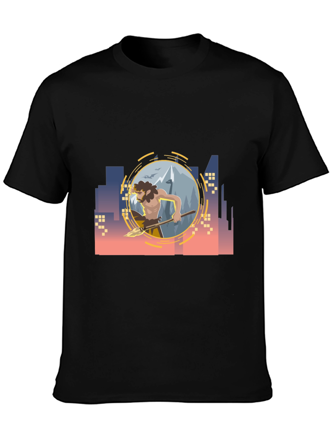 Urban Caveman Graphic Tee - Black Cotton T-Shirt