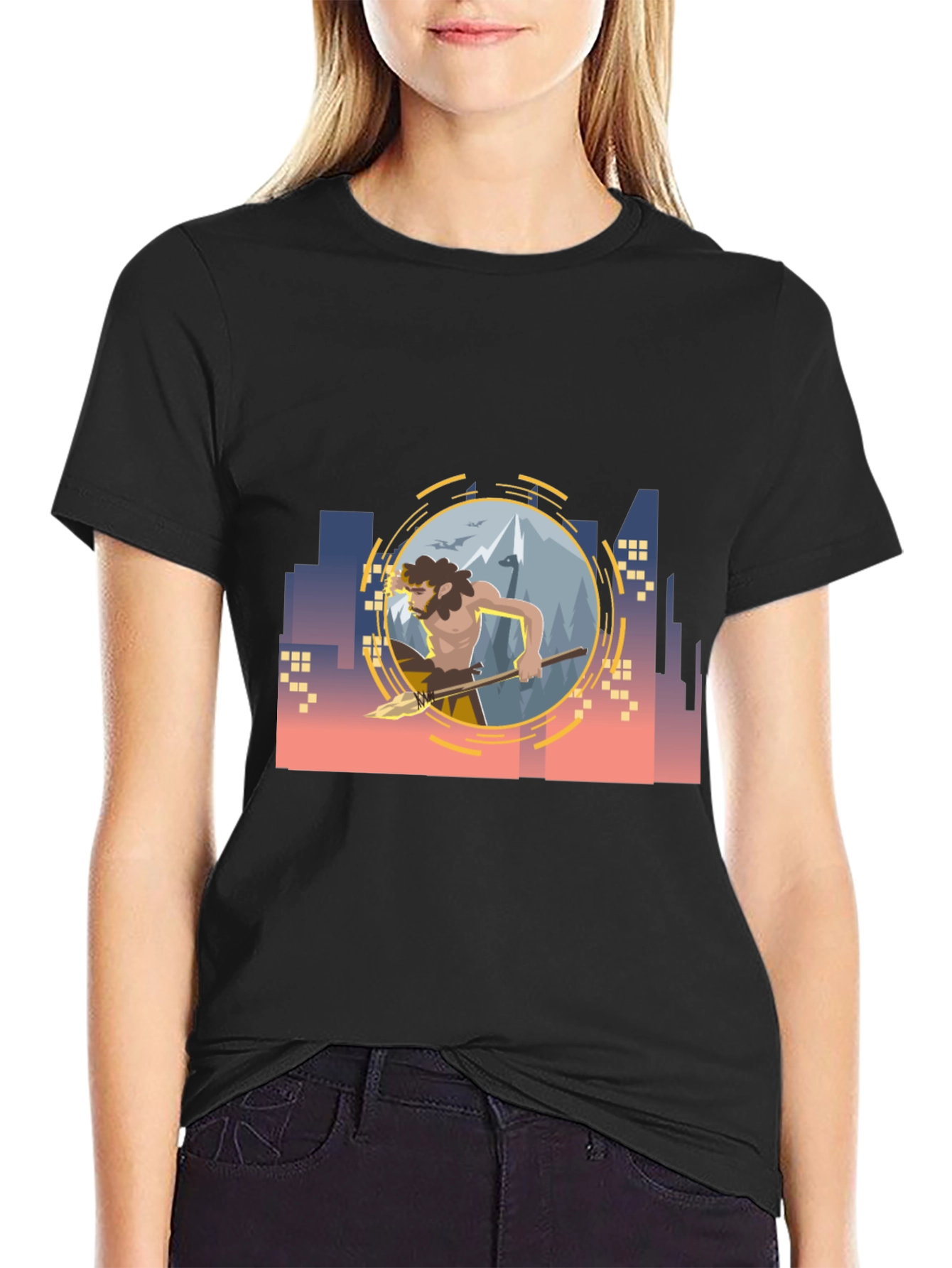 Urban Caveman Graphic Tee - Black Cotton T-Shirt