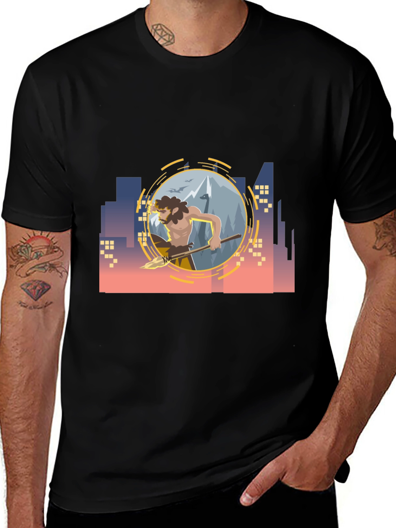 Urban Caveman Graphic Tee - Black Cotton T-Shirt