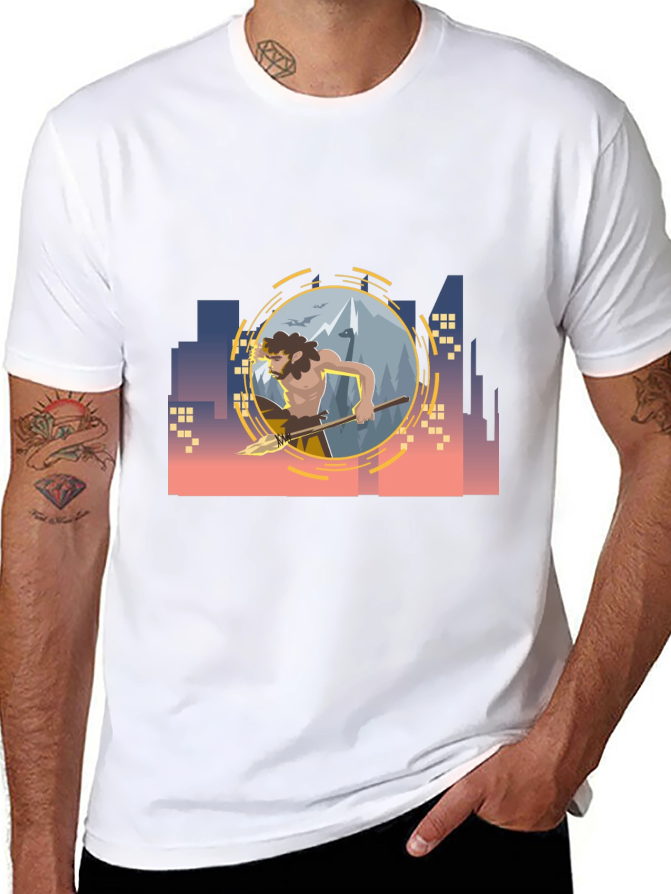 Urban Caveman Graphic Tee - Black Cotton T-Shirt