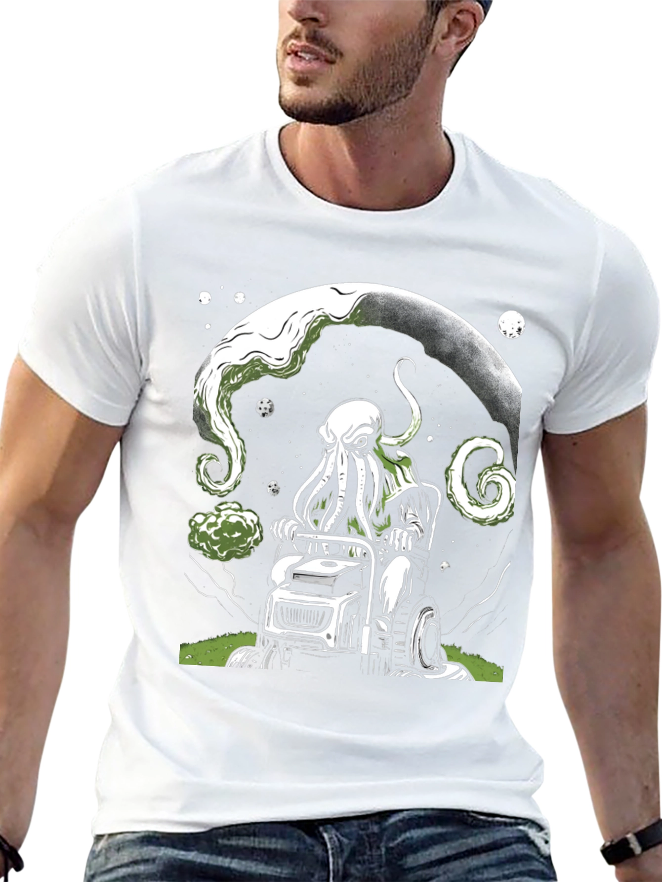 Cthulhu Mowing T-Shirt - Cosmic Lawn Care Tee
