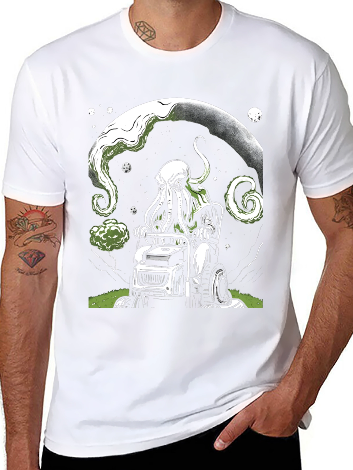 Cthulhu Mowing T-Shirt - Cosmic Lawn Care Tee
