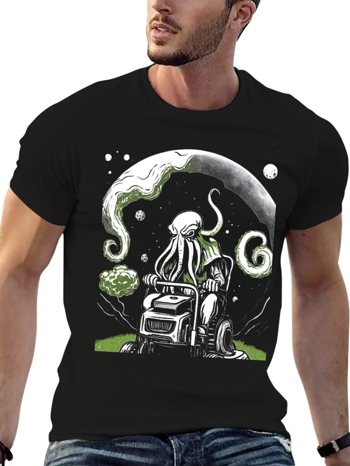 Cthulhu Mowing T-Shirt - Cosmic Lawn Care Tee