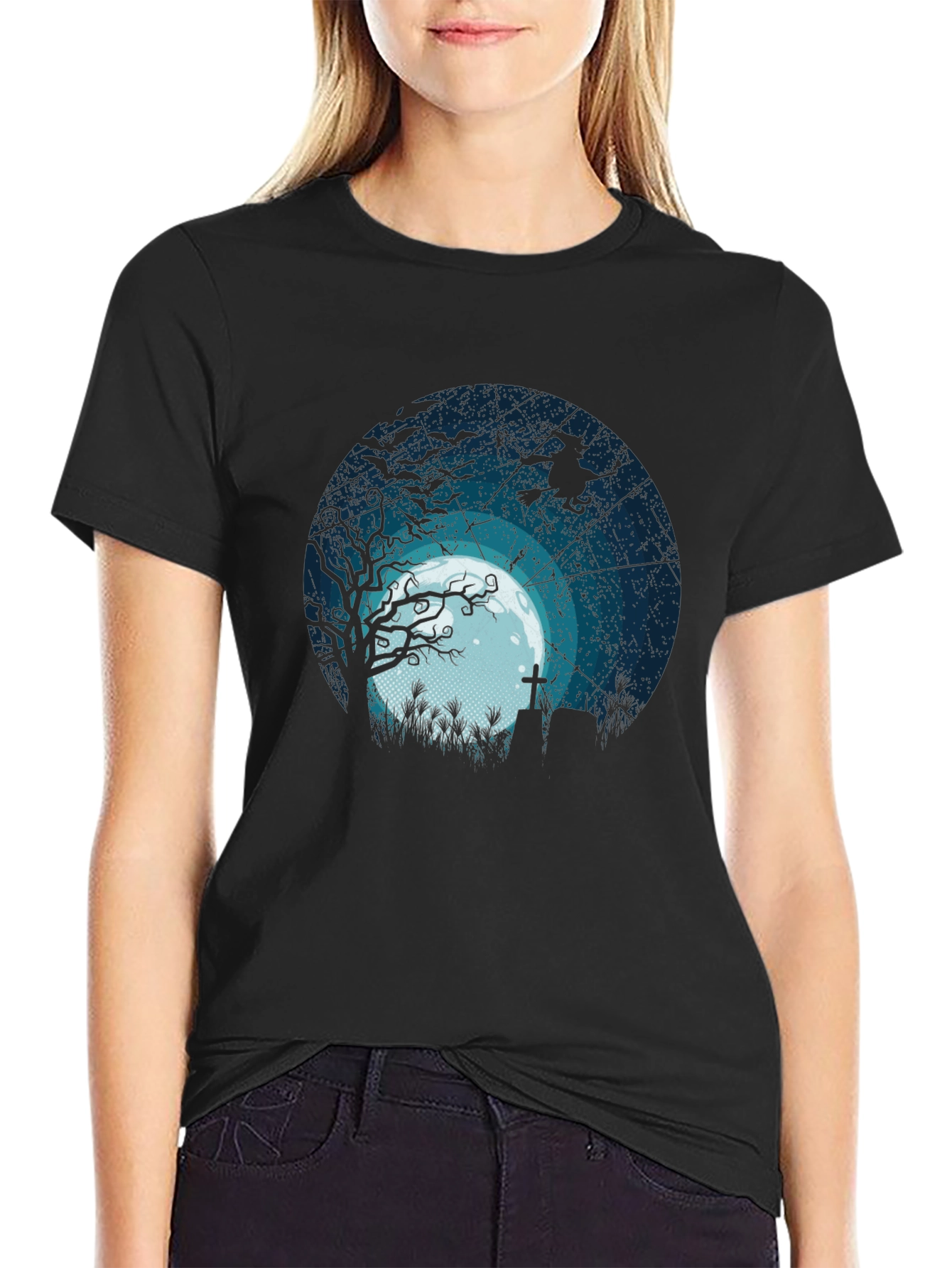 Halloween Moonlight Graveyard Graphic Tee