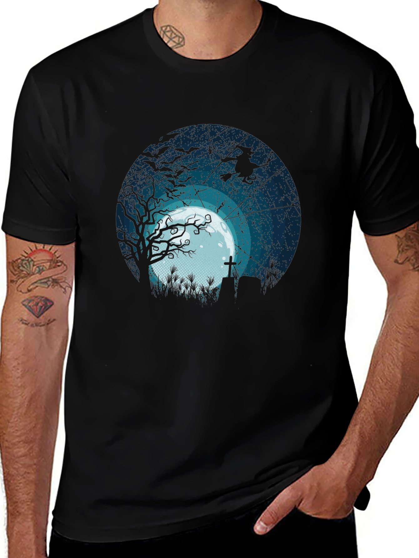 Halloween Moonlight Graveyard Graphic Tee