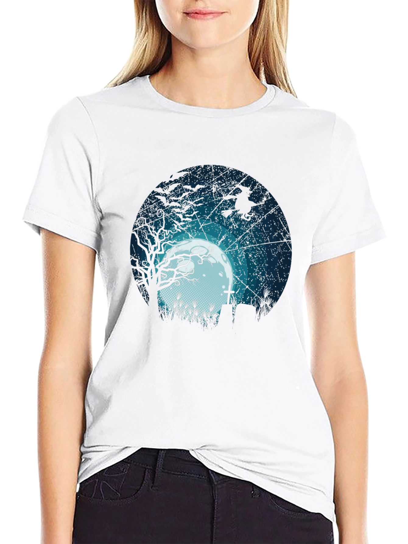 Halloween Moonlight Graveyard Graphic Tee