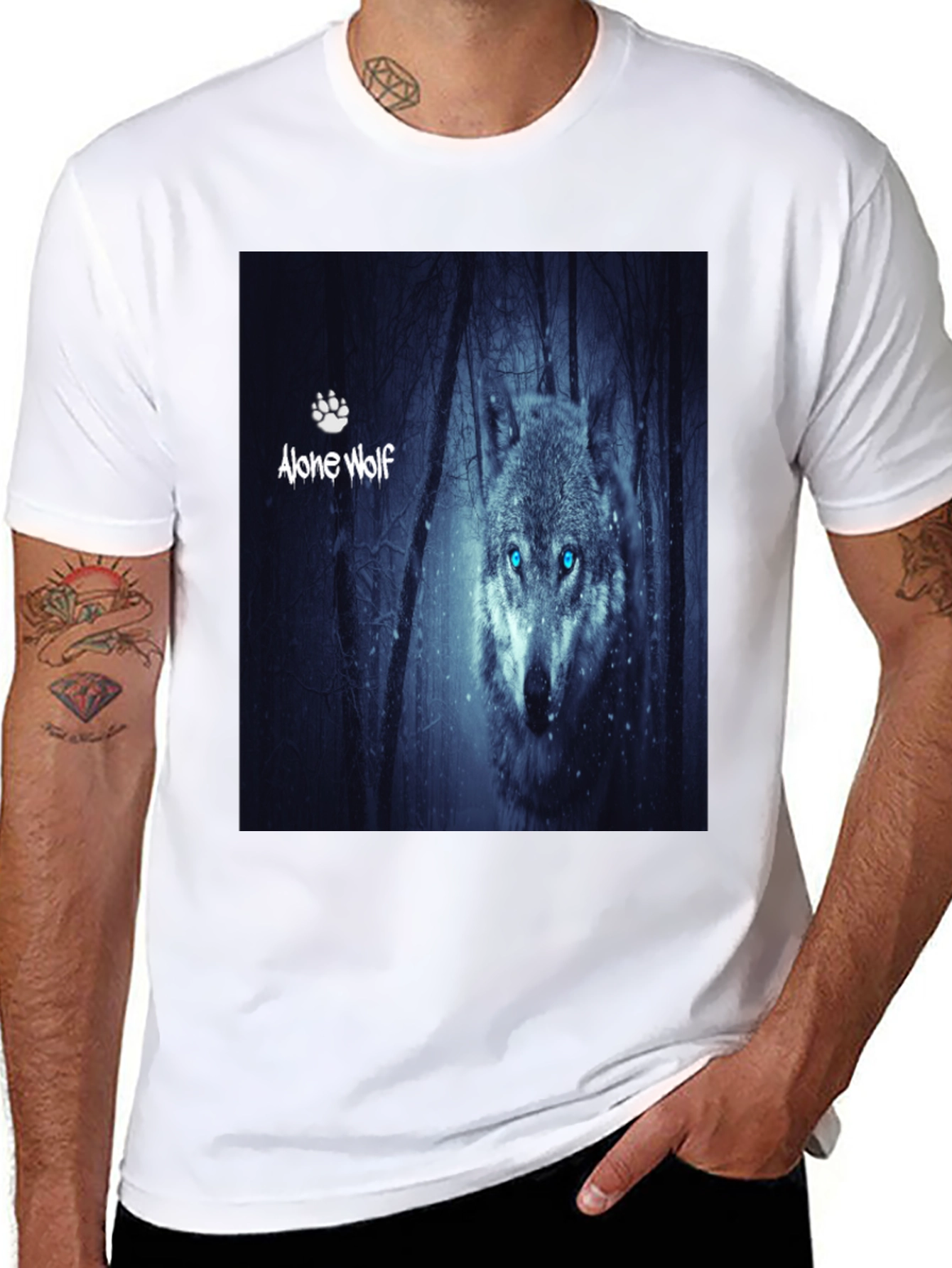 Alone Wolf Graphic T-Shirt Mens Black Tee