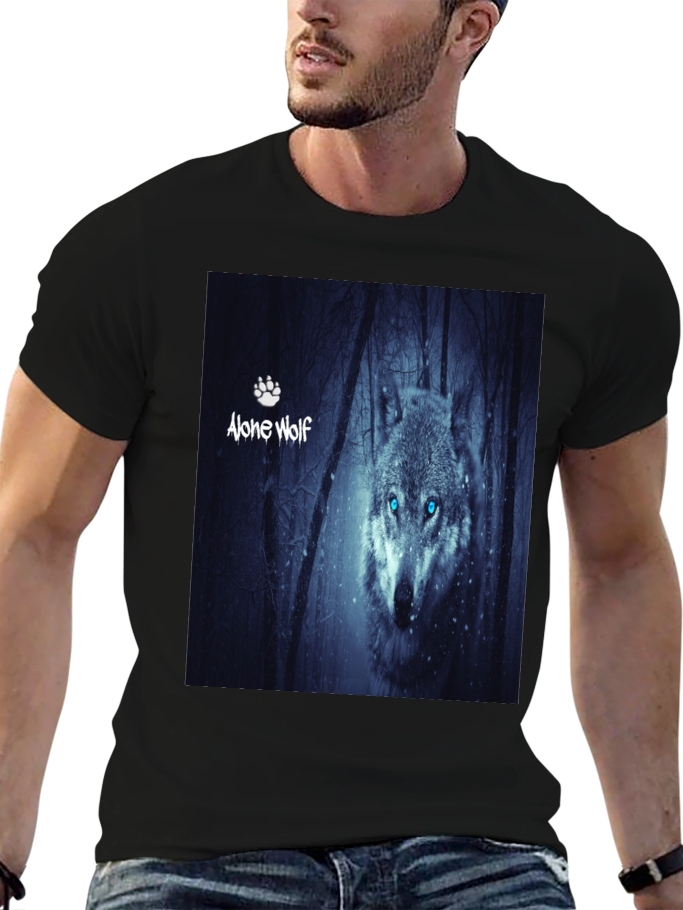 Alone Wolf Graphic T-Shirt Mens Black Tee
