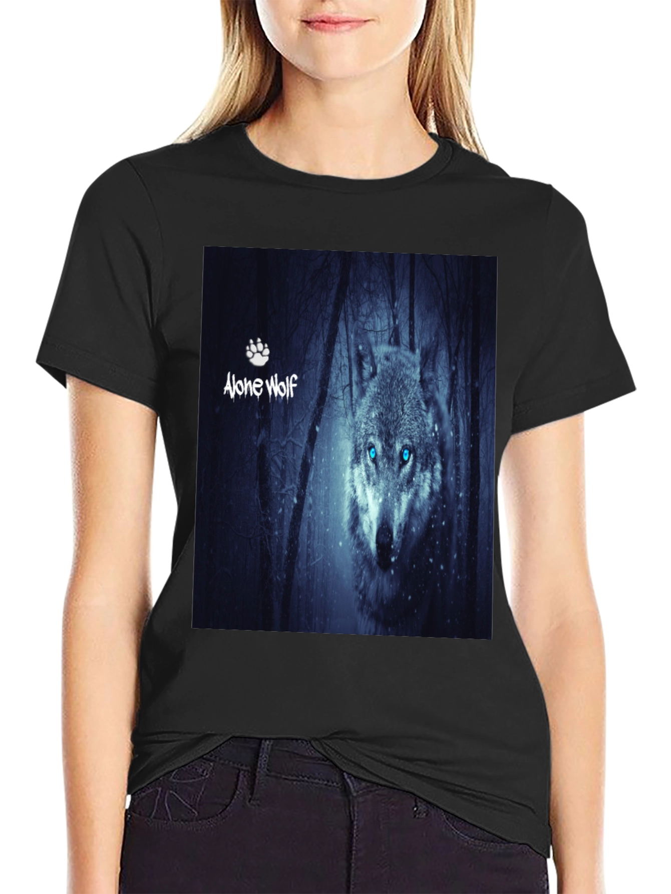 Alone Wolf Graphic T-Shirt Mens Black Tee