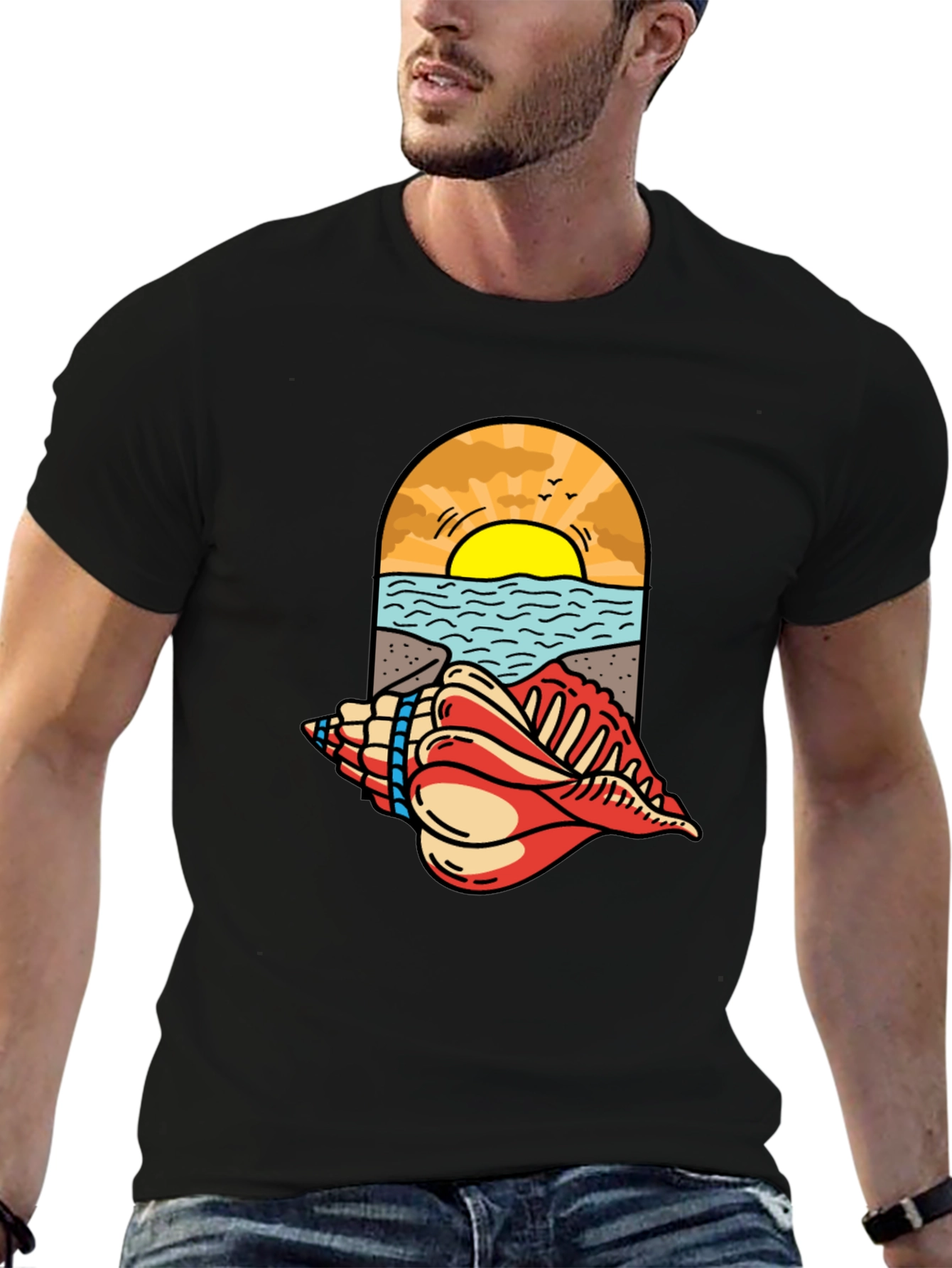 Ocean View Seashell Graphic Tee - Black