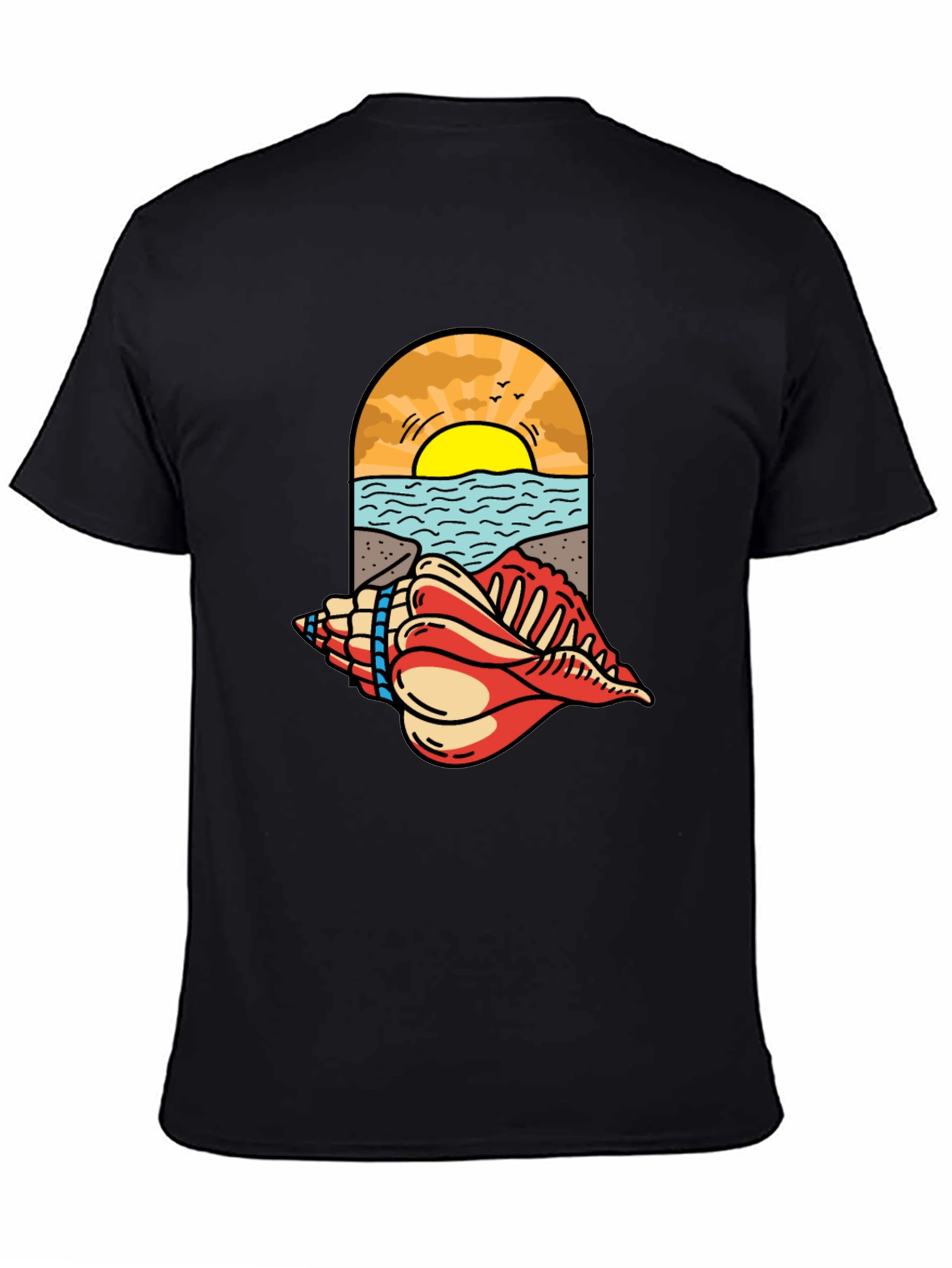 Ocean View Seashell Graphic Tee - Black