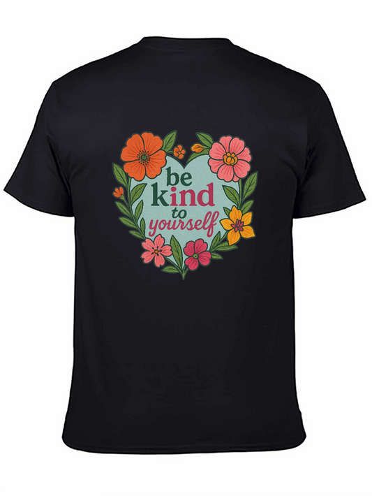 Be Kind to Yourself Floral Heart Graphic Tee - Black