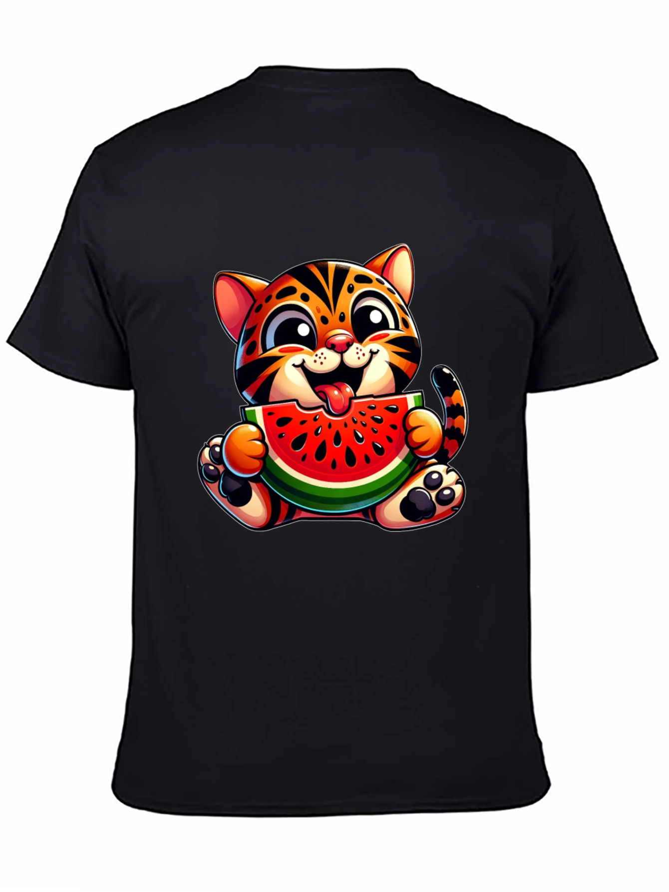 Cute Kitten Eating Watermelon Graphic T-Shirt