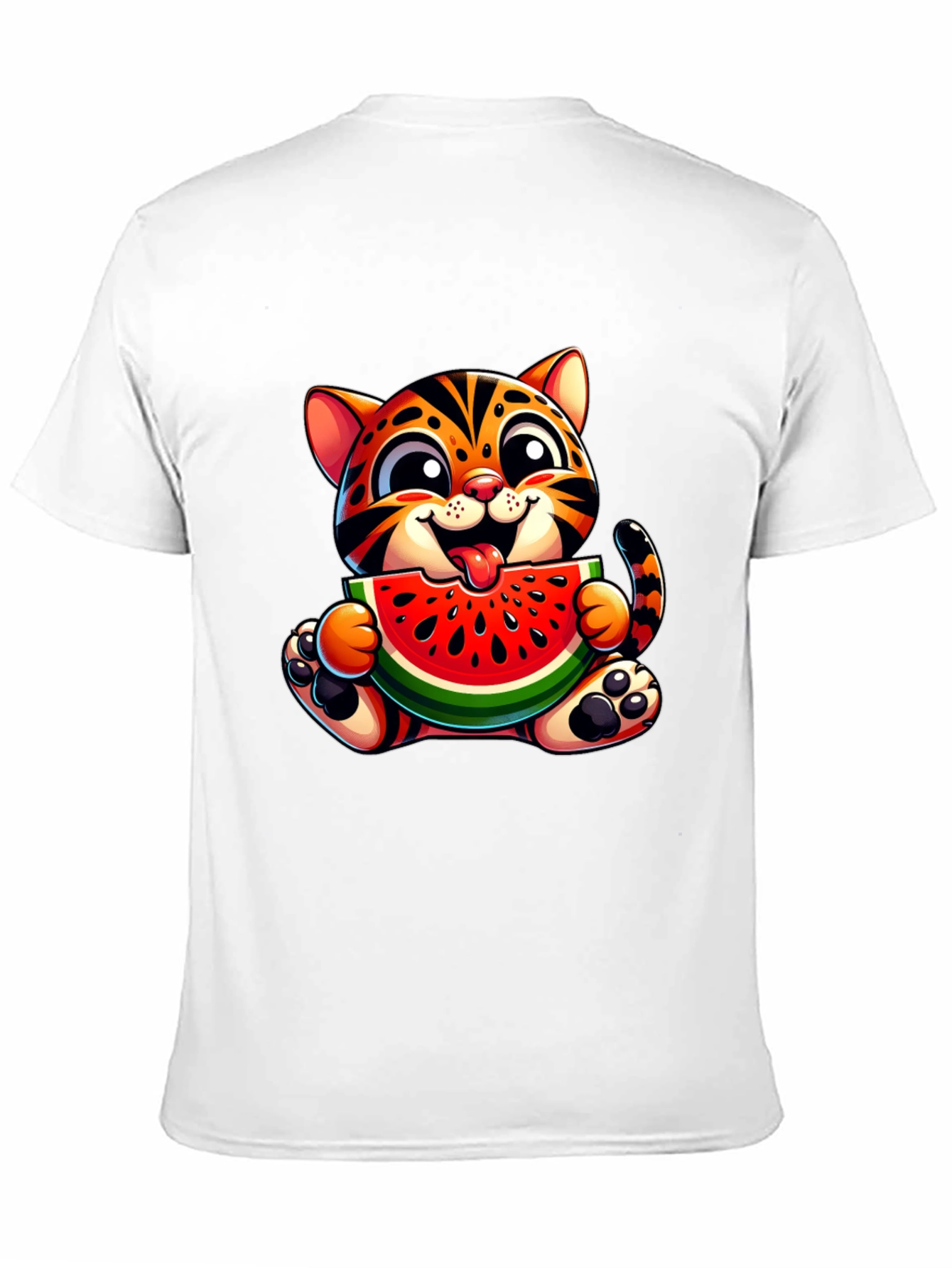 Cute Kitten Eating Watermelon Graphic T-Shirt