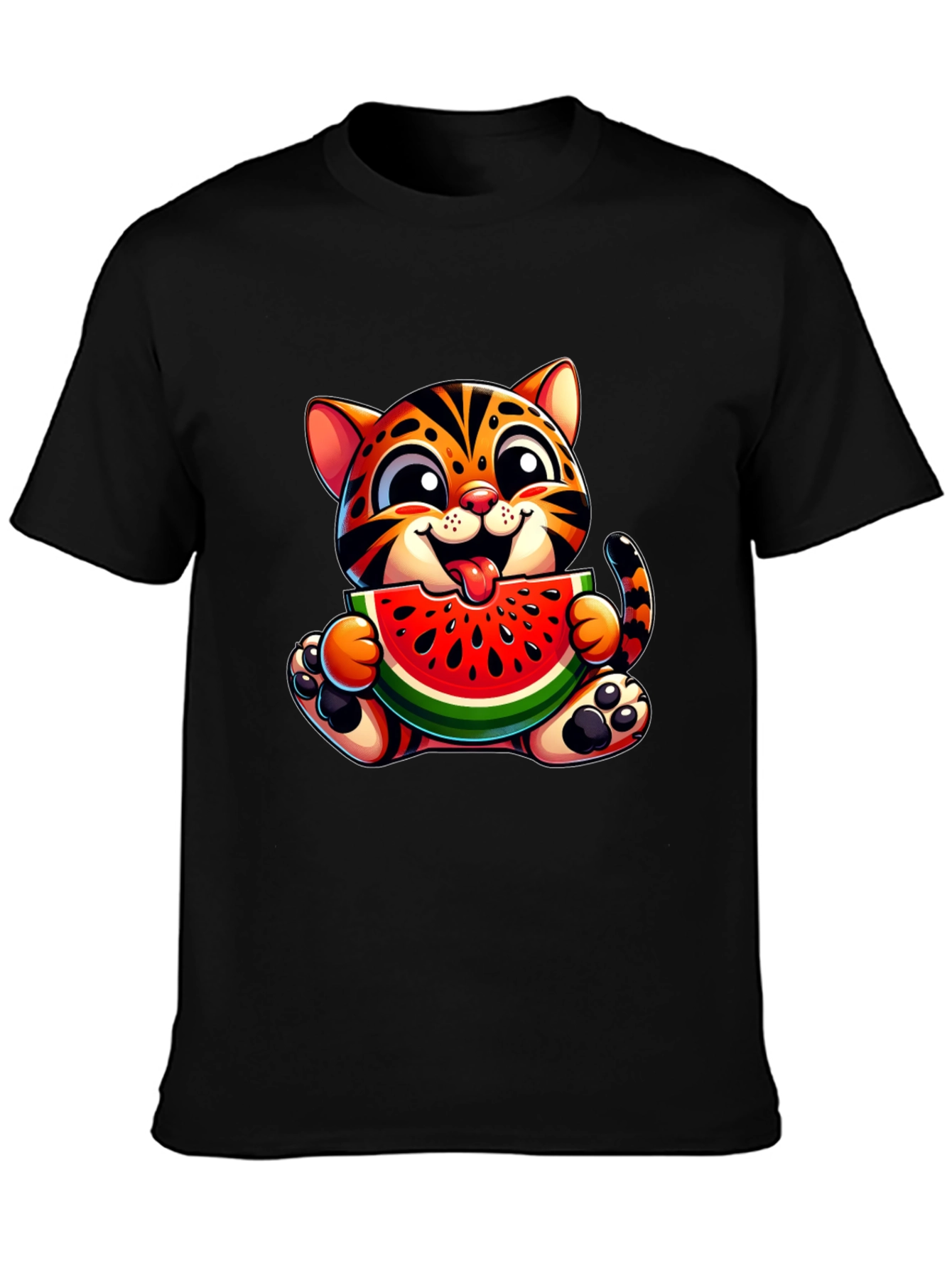 Cute Kitten Eating Watermelon Graphic T-Shirt