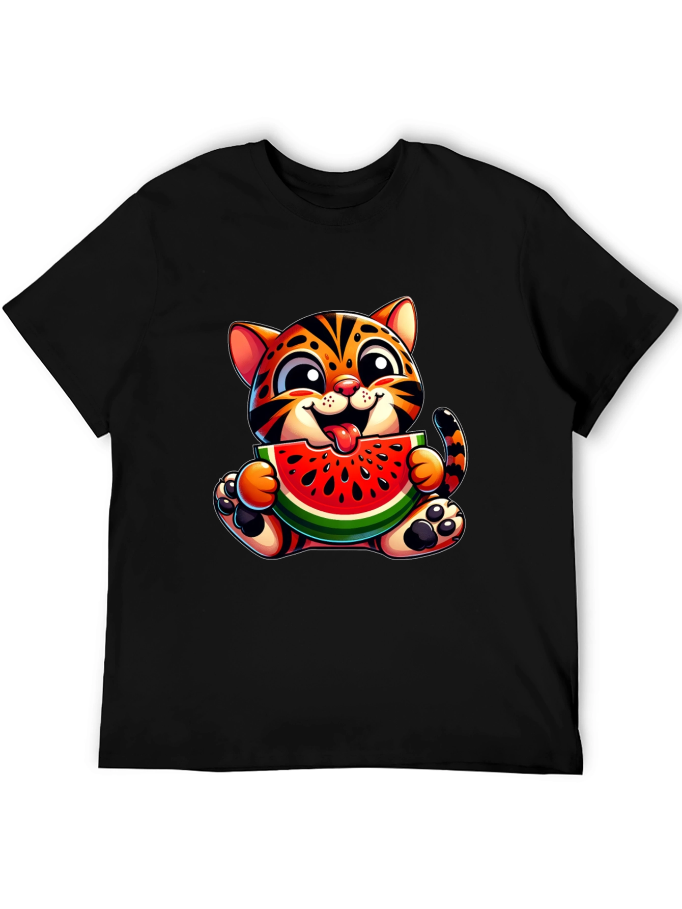 Cute Kitten Eating Watermelon Graphic T-Shirt