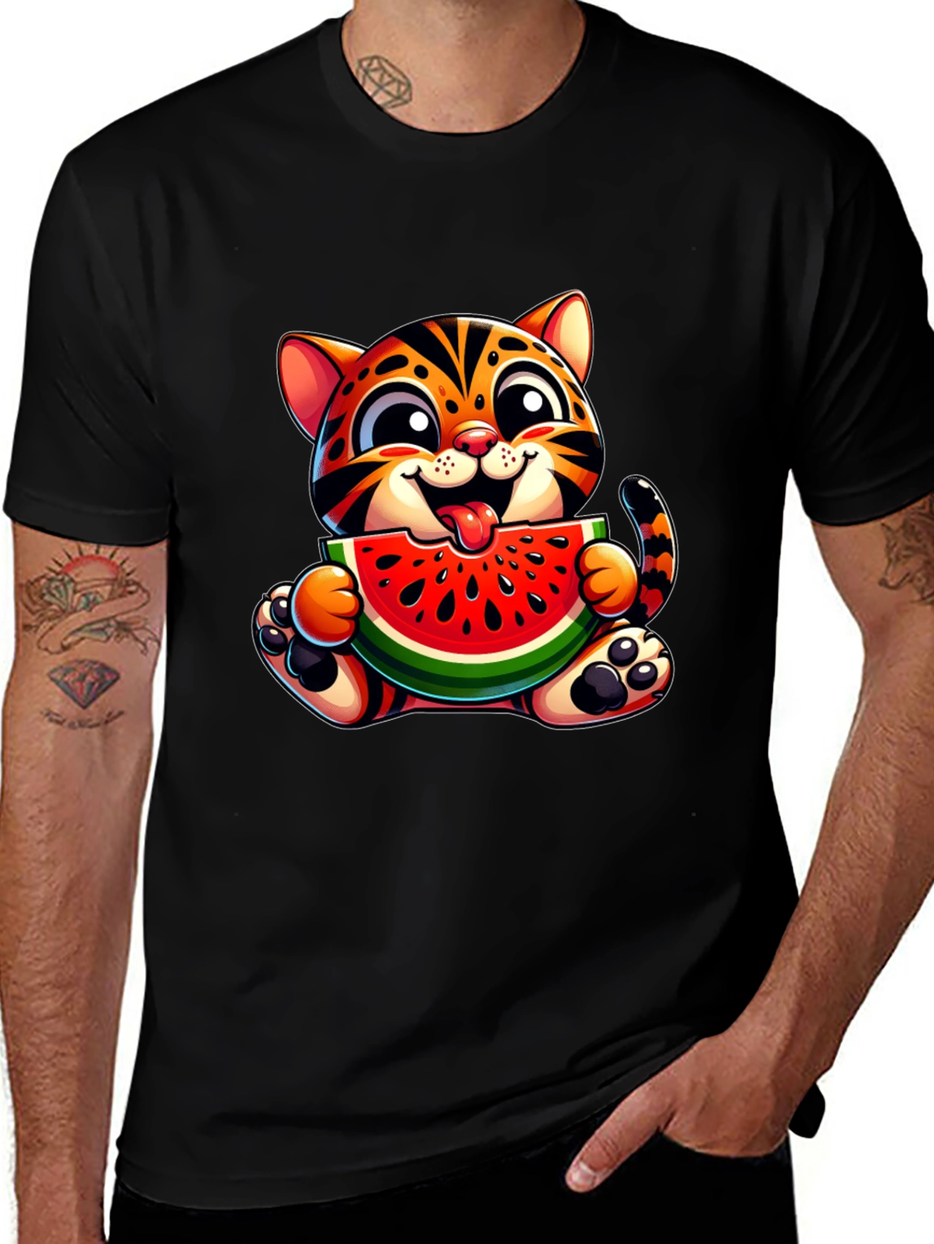 Cute Kitten Eating Watermelon Graphic T-Shirt