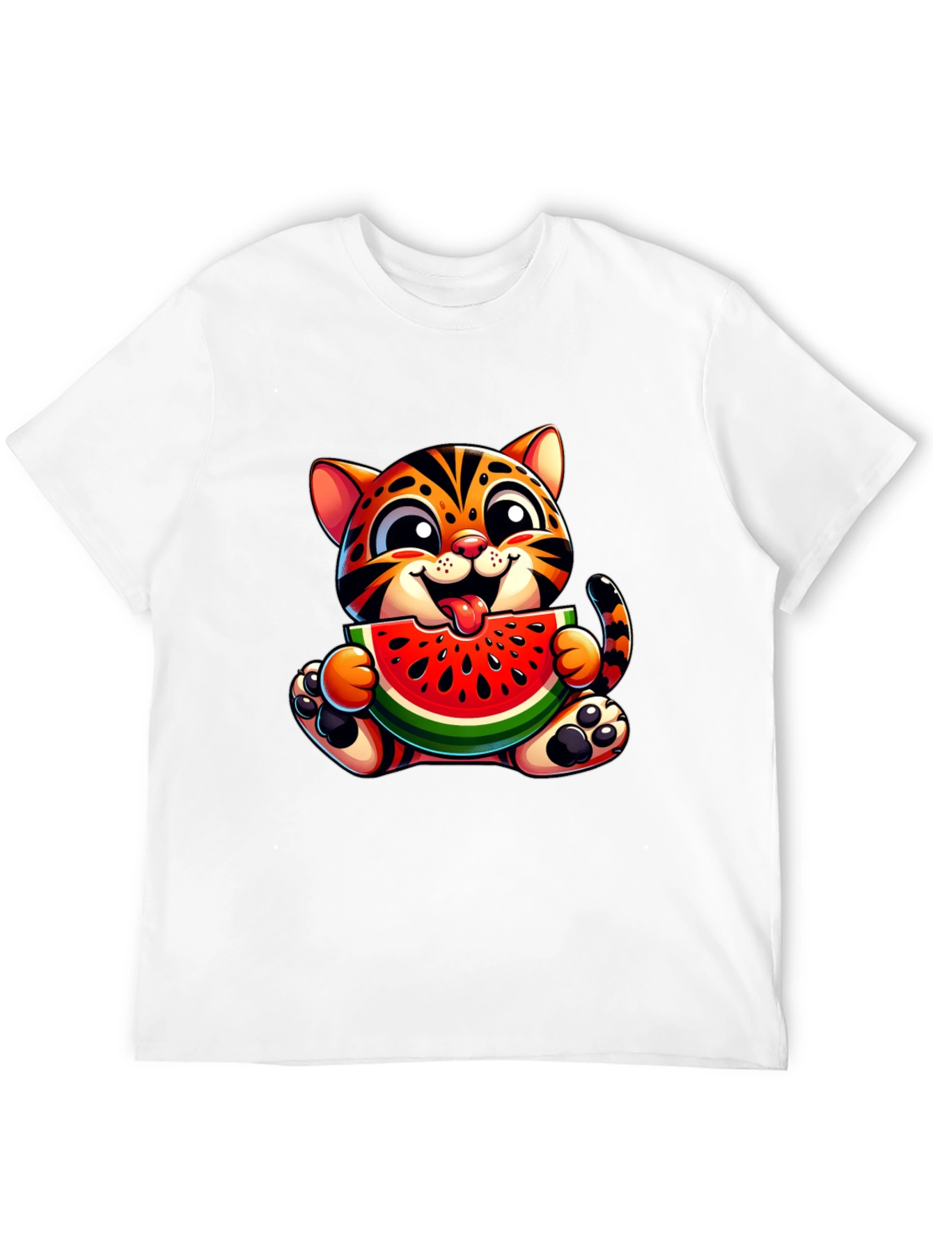 Cute Kitten Eating Watermelon Graphic T-Shirt