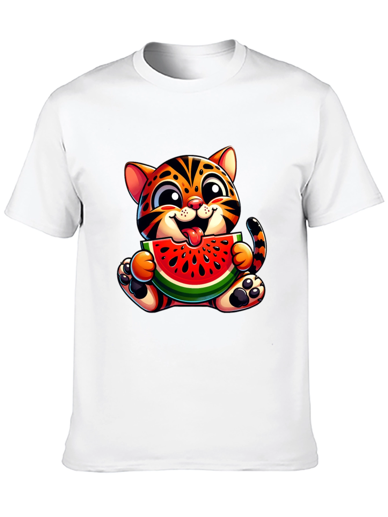 Cute Kitten Eating Watermelon Graphic T-Shirt