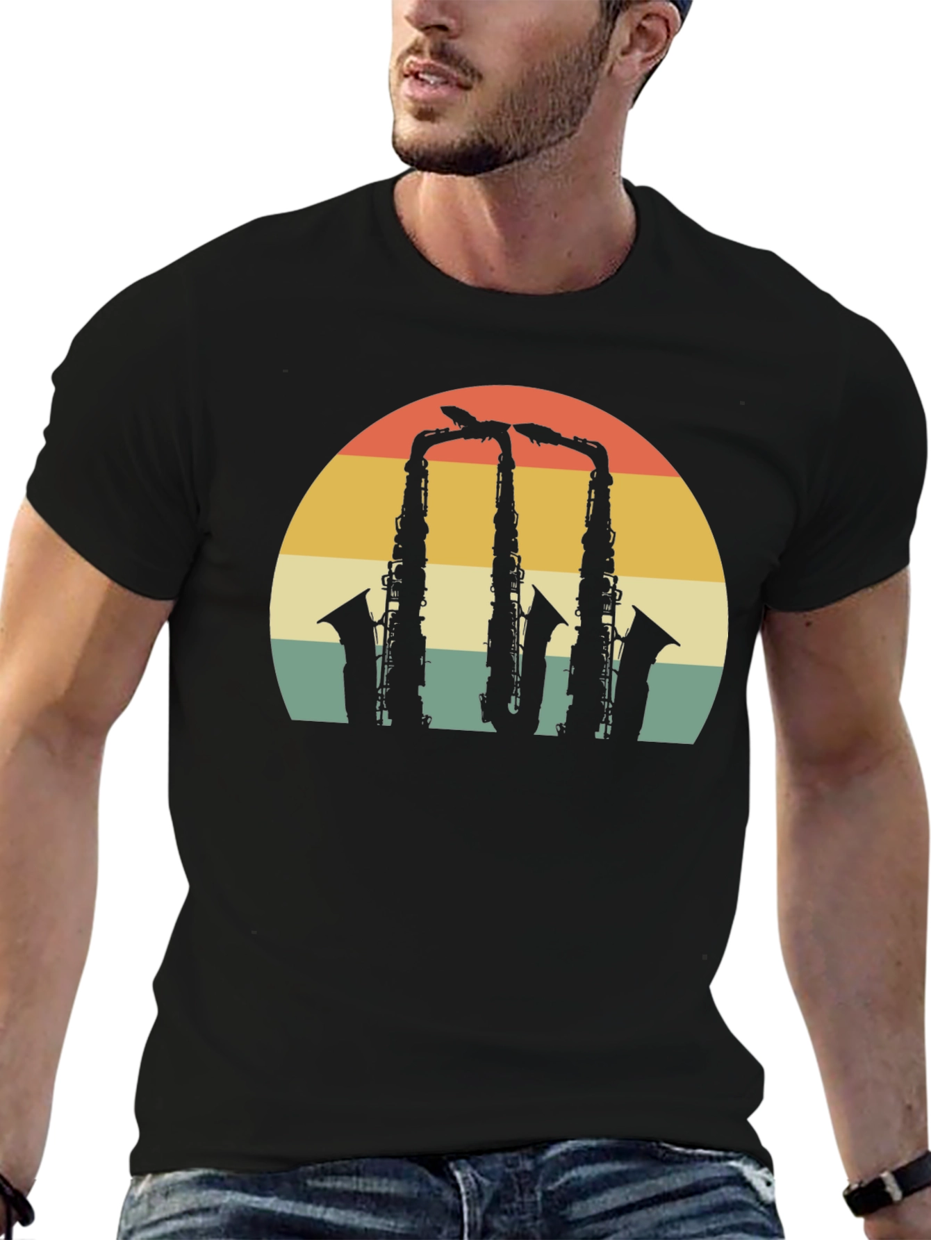 Retro Saxophone Sunset Graphic Tee