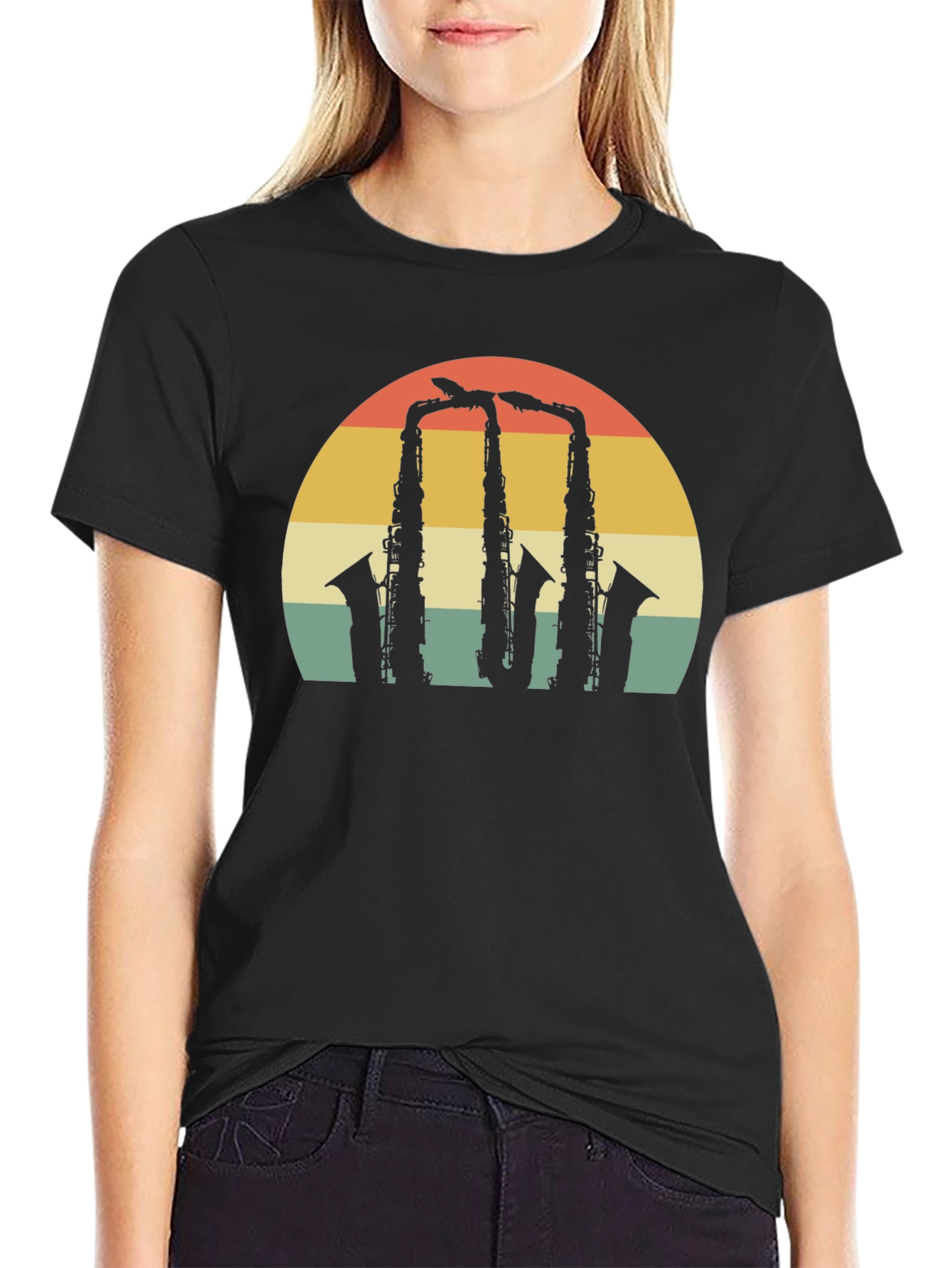 Retro Saxophone Sunset Graphic Tee