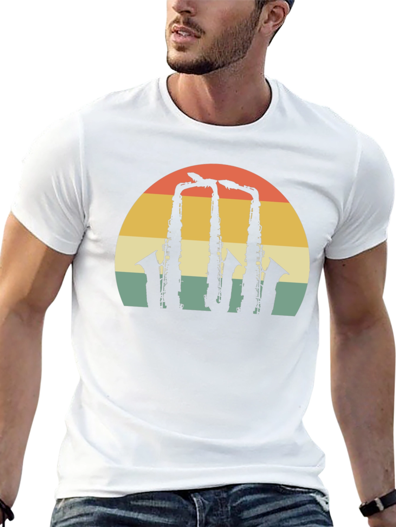 Retro Saxophone Sunset Graphic Tee