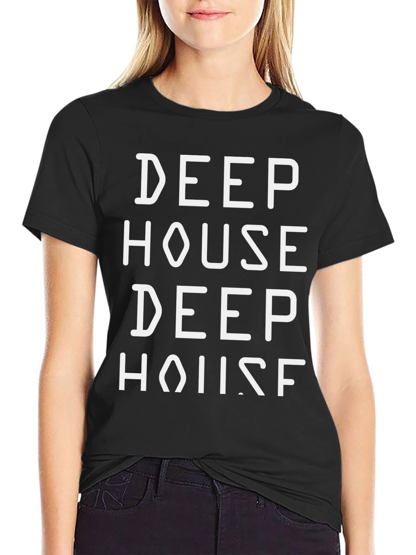 Deep House Text Graphic Black T-Shirt