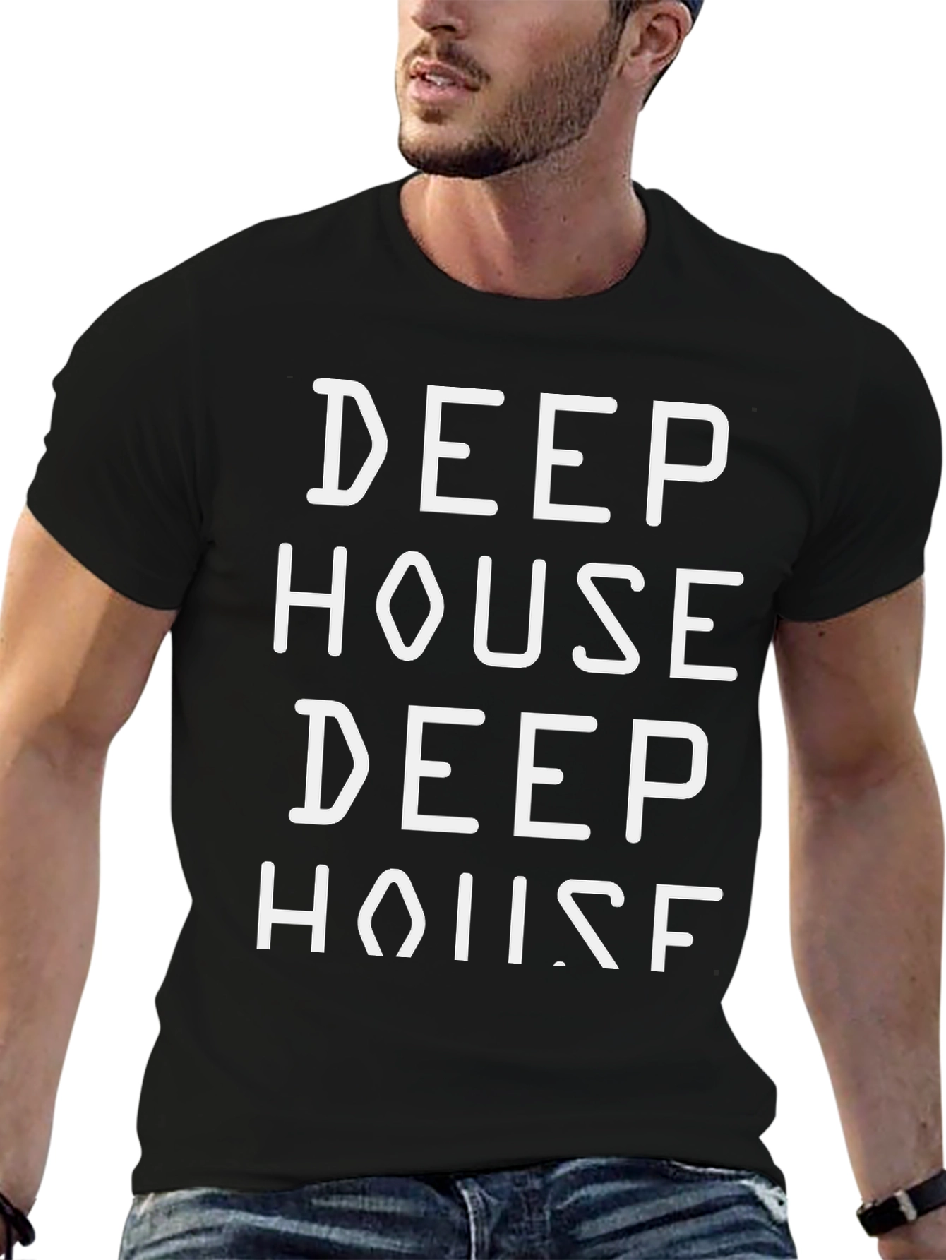 Deep House Text Graphic Black T-Shirt