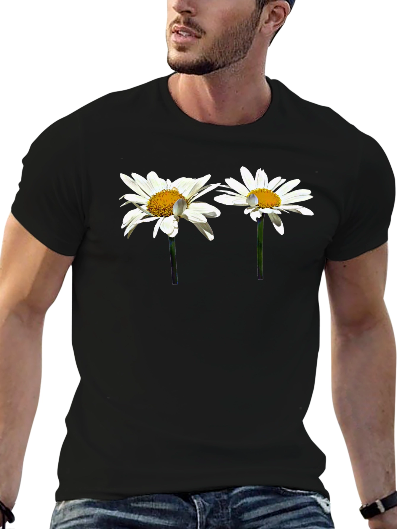 Daisy Flower Graphic Black T-Shirt