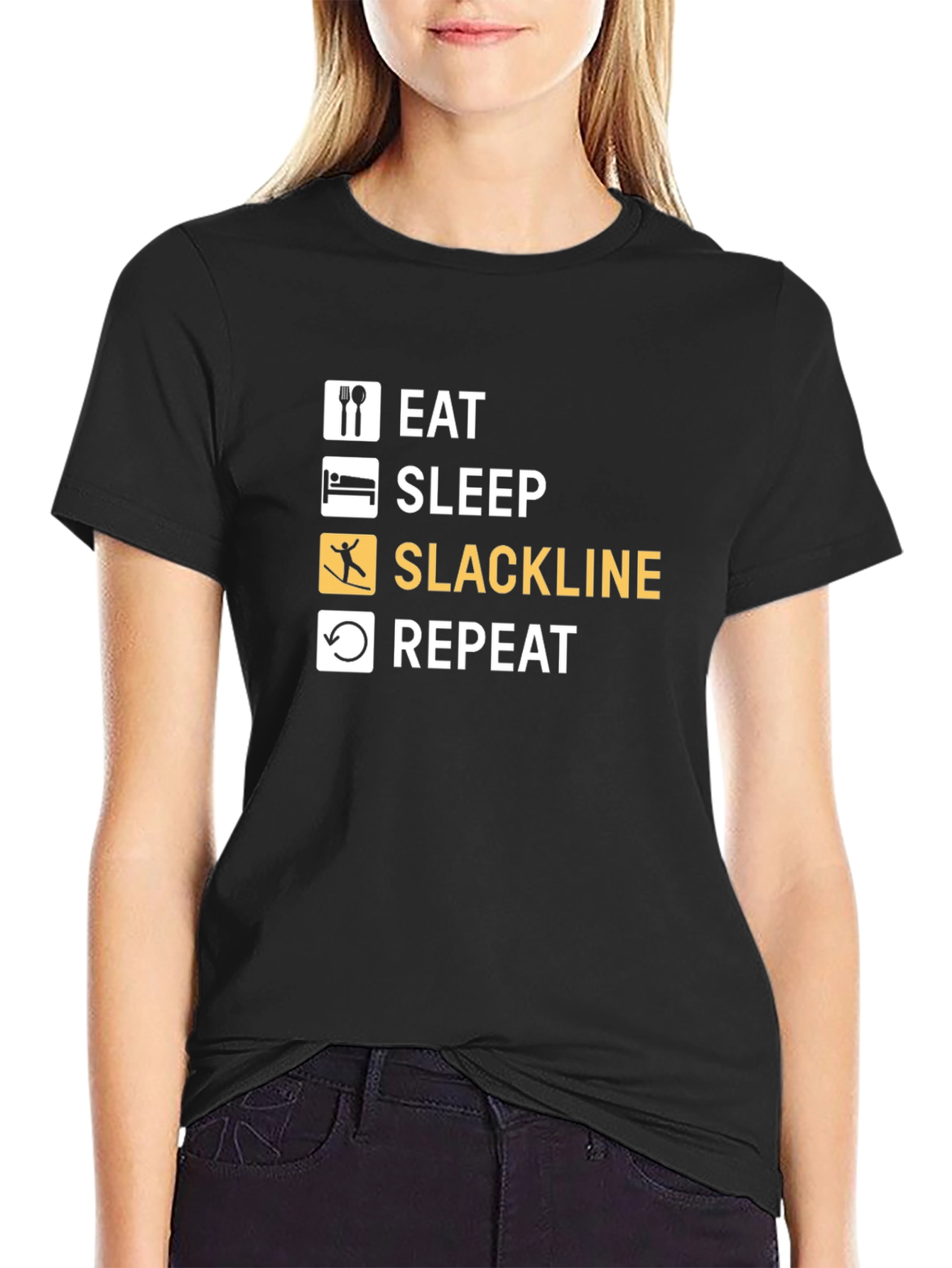 Eat Sleep Slackline Repeat T-Shirt - Black